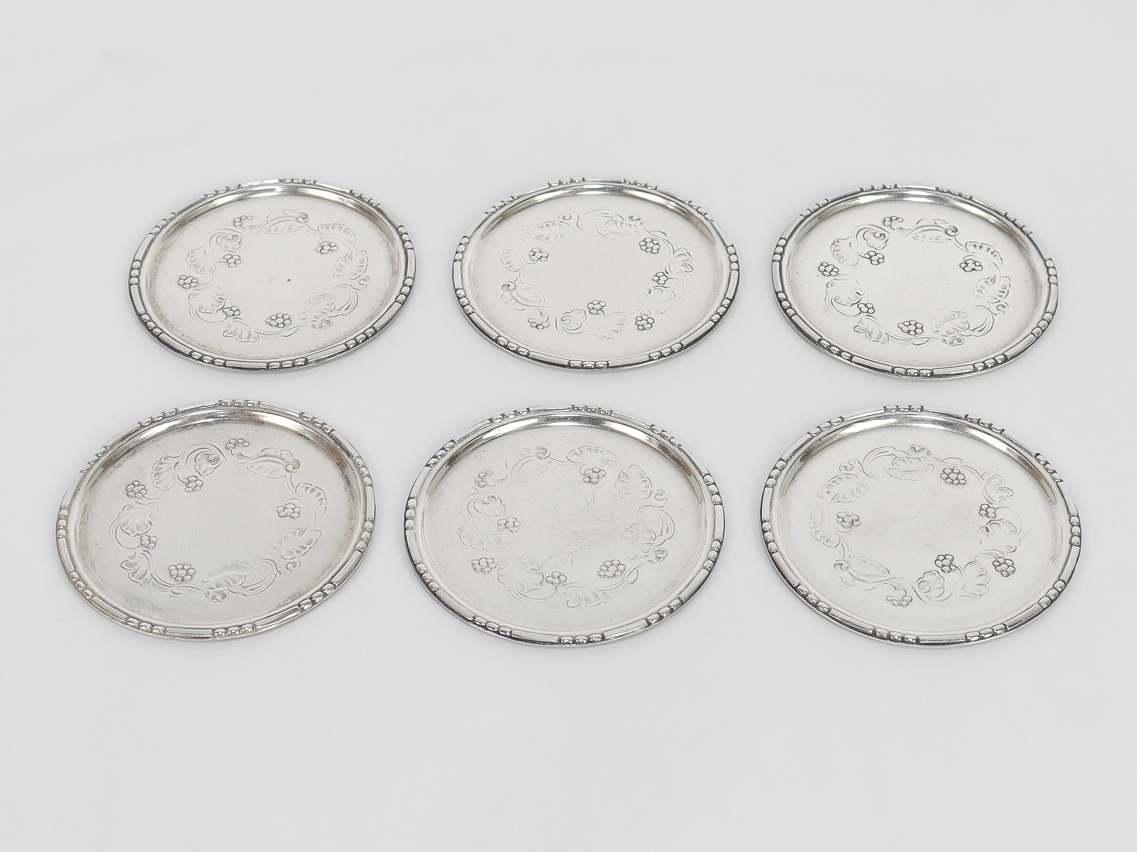 Argento 925 Set di 6 Burriere ornamentali #51 in argento Georg Jensen in vendita
