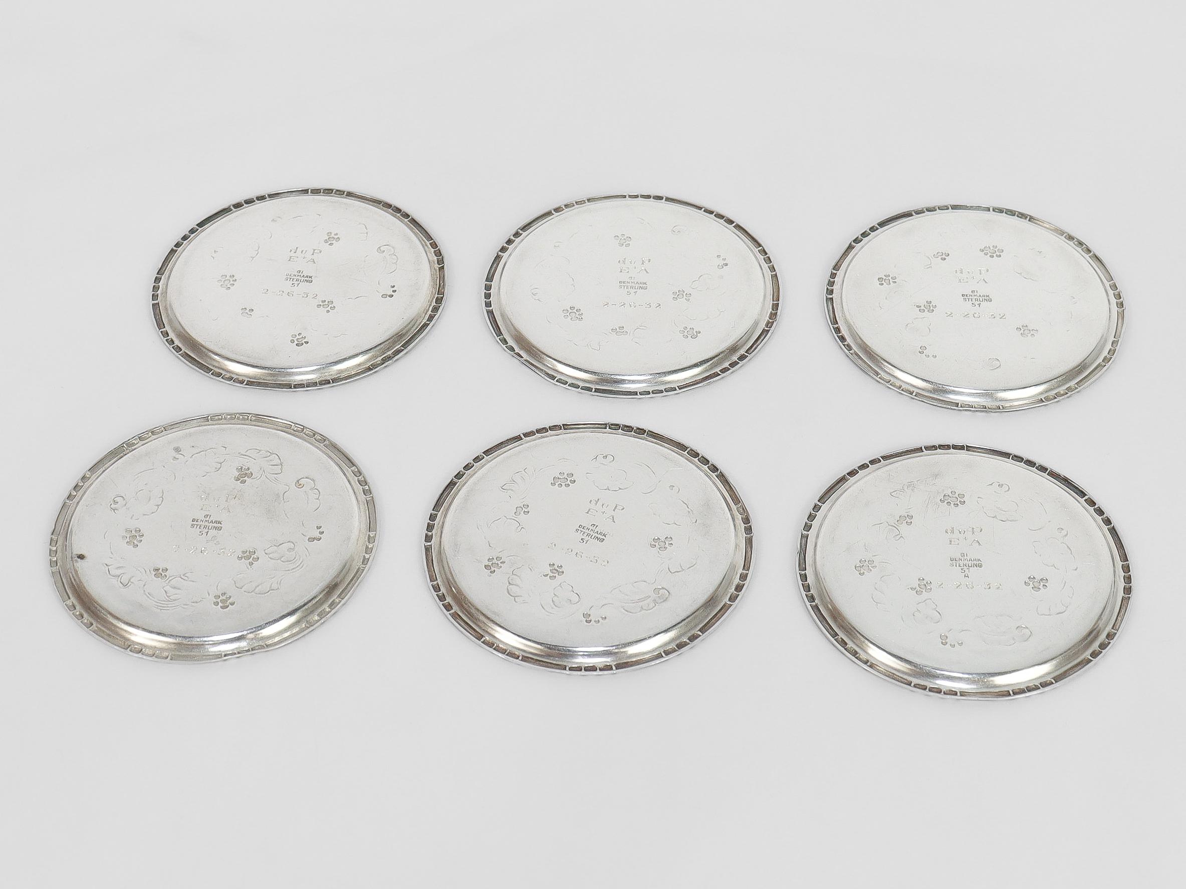 Set di 6 Burriere ornamentali #51 in argento Georg Jensen in vendita 2