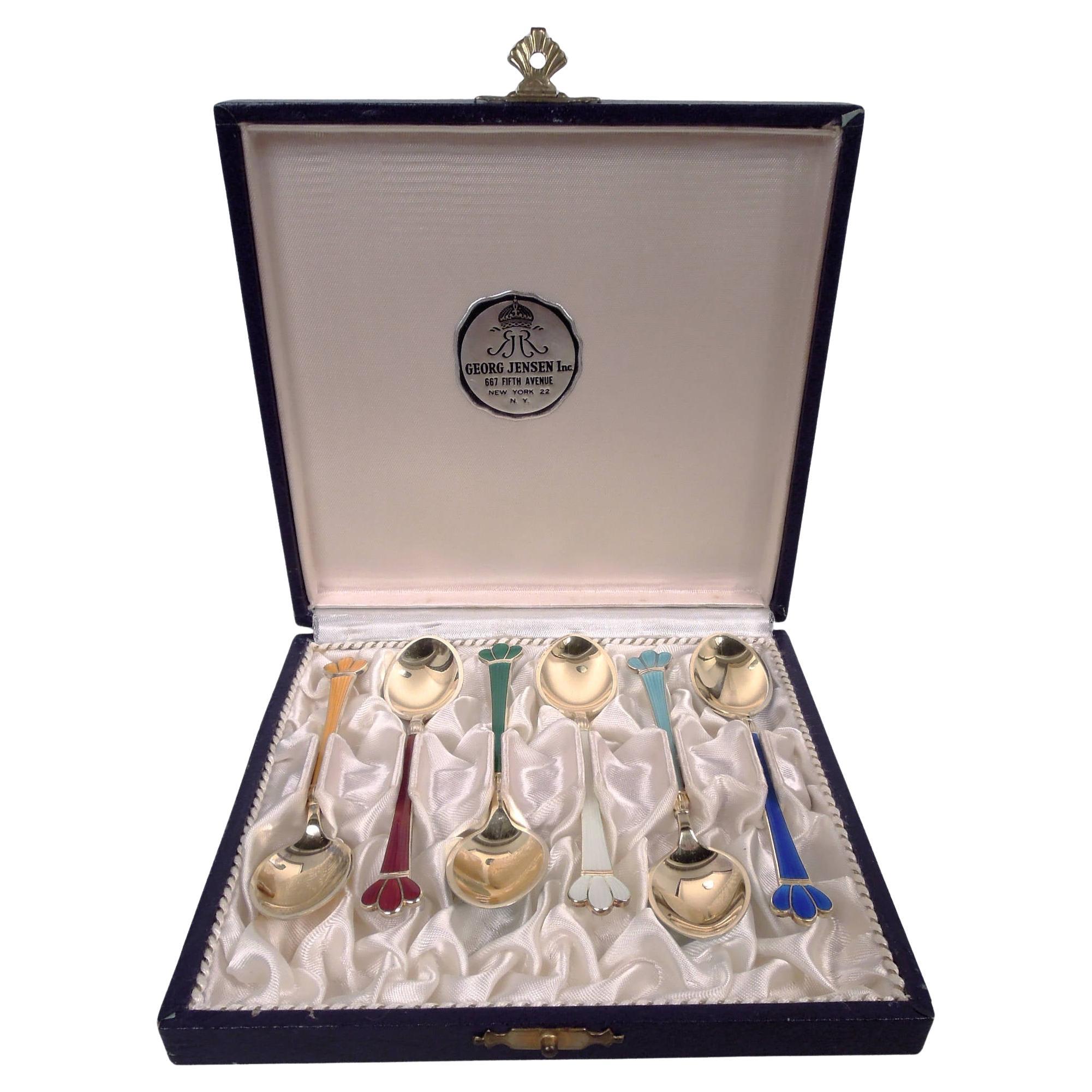 Juego de 6 cucharas Georg Jensen USA Demitasse esmaltadas danesas modernas