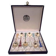 Set of 6 Georg Jensen USA Danish Modern Enamel Demitasse Spoons