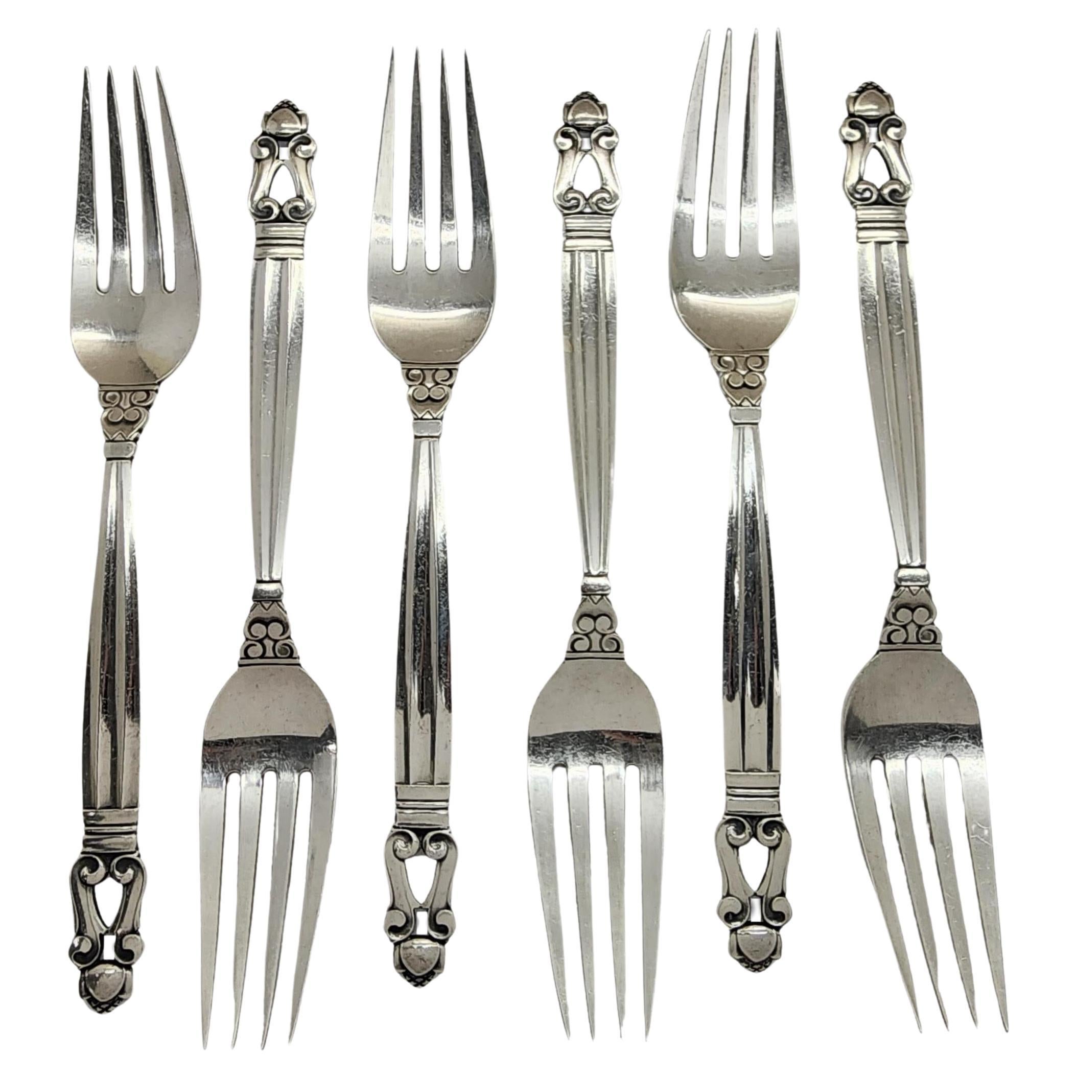 Set of 6 Georg Jensen & Wendel Denmark Acorn Ster Silv Dinner Forks 7 1/2 #14943