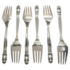 Set of 6 Georg Jensen & Wendel Denmark Acorn Ster Silv Salad Forks 6 5/8" #14942