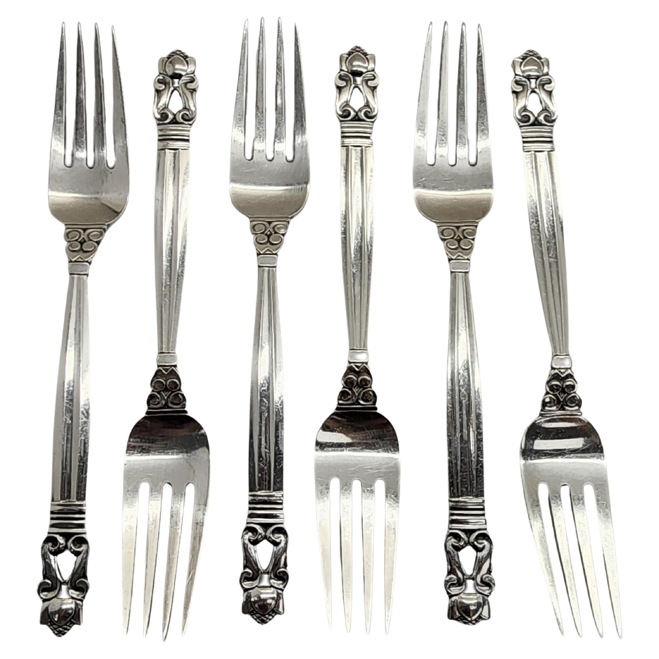 Set of 6 Georg Jensen & Wendel Denmark Acorn Sterling Silver Forks 6 5/8" #14945