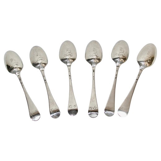 Set Of 6 George 111 Silver Scroll Back Teaspoons Dated Circa 1760 James Tookey