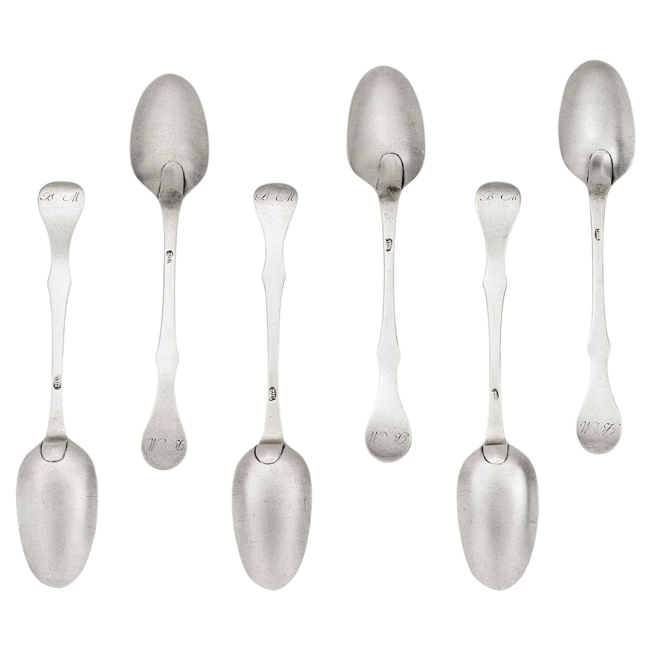 Set of 6 George II Scots Fiddle Pattern Teaspoons by John Welsh, circa 1745