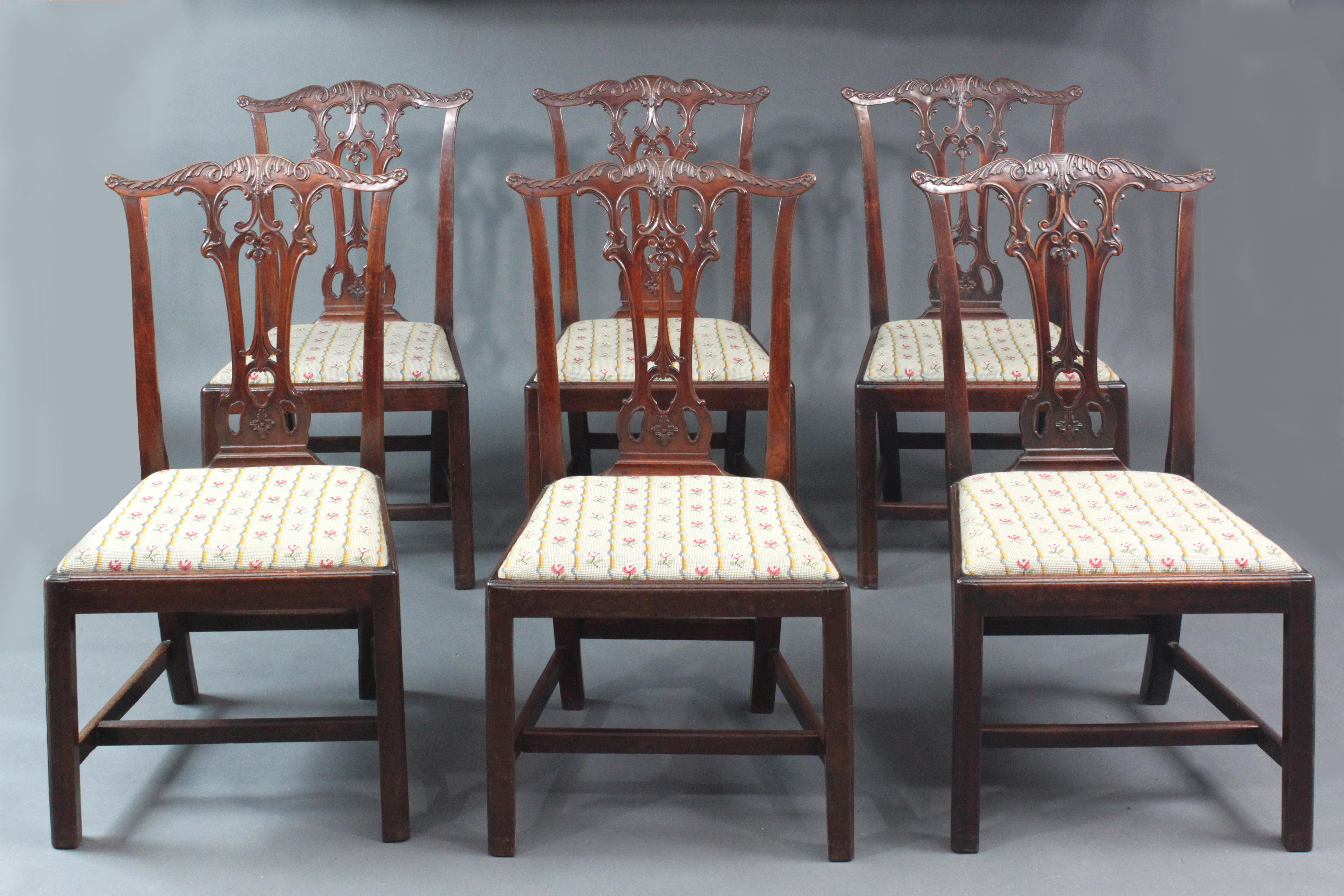 English Set of 6 George III Period Chairs after a Design by Thomas Chippendale