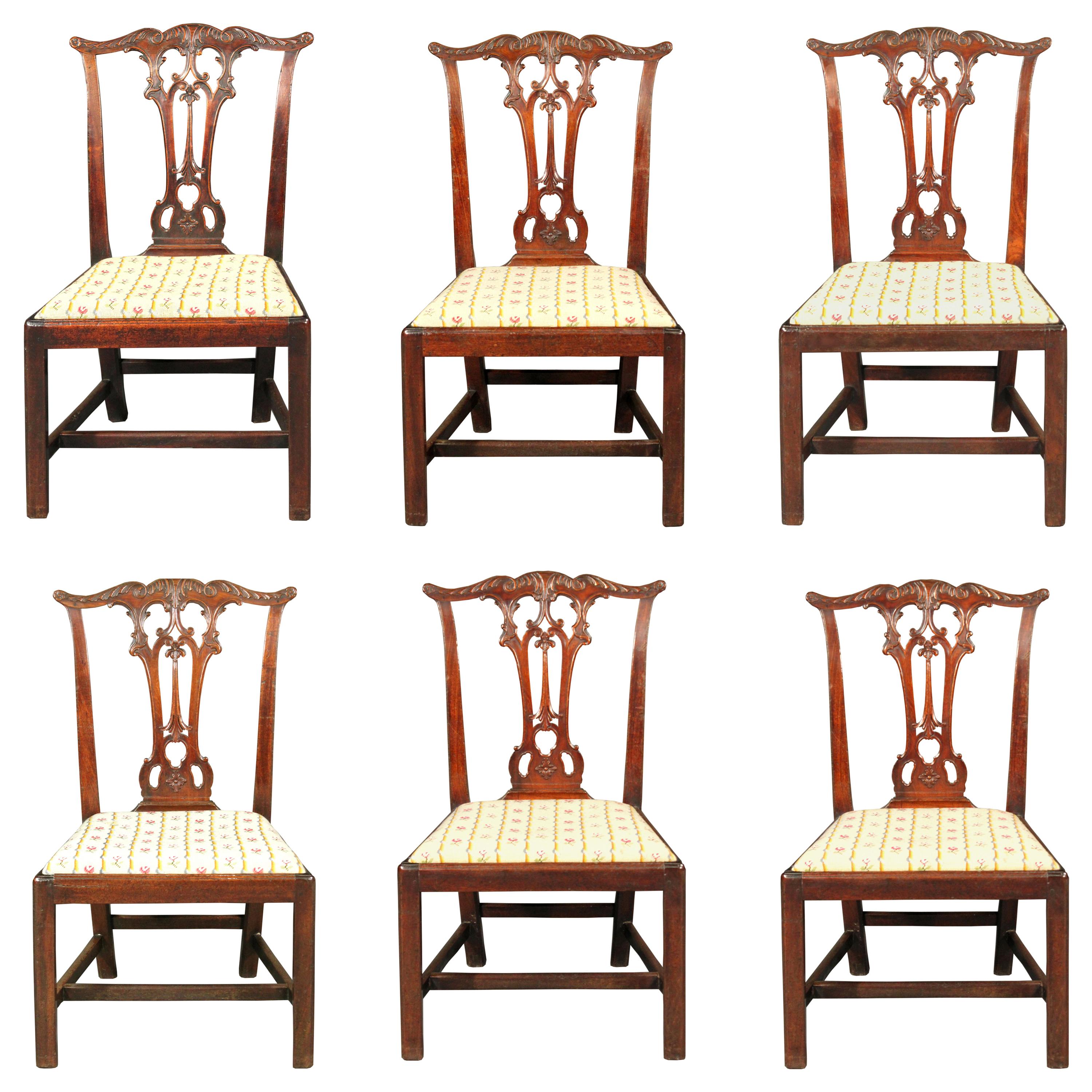 Set of 6 George III Period Chairs after a Design by Thomas Chippendale