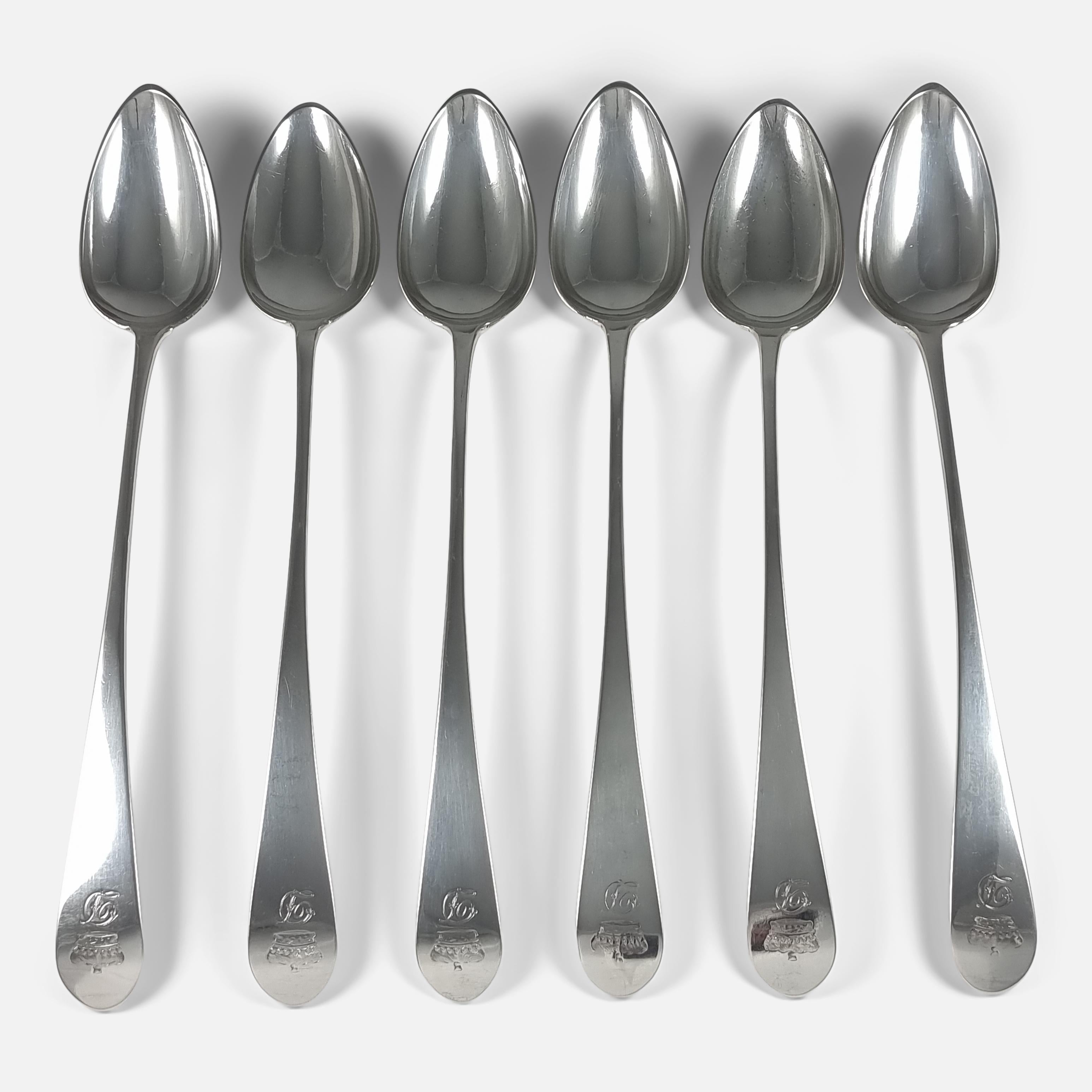 British Set of 6 George III Scottish Silver Celtic-Point Pattern Basting Spoons, 1804 For Sale
