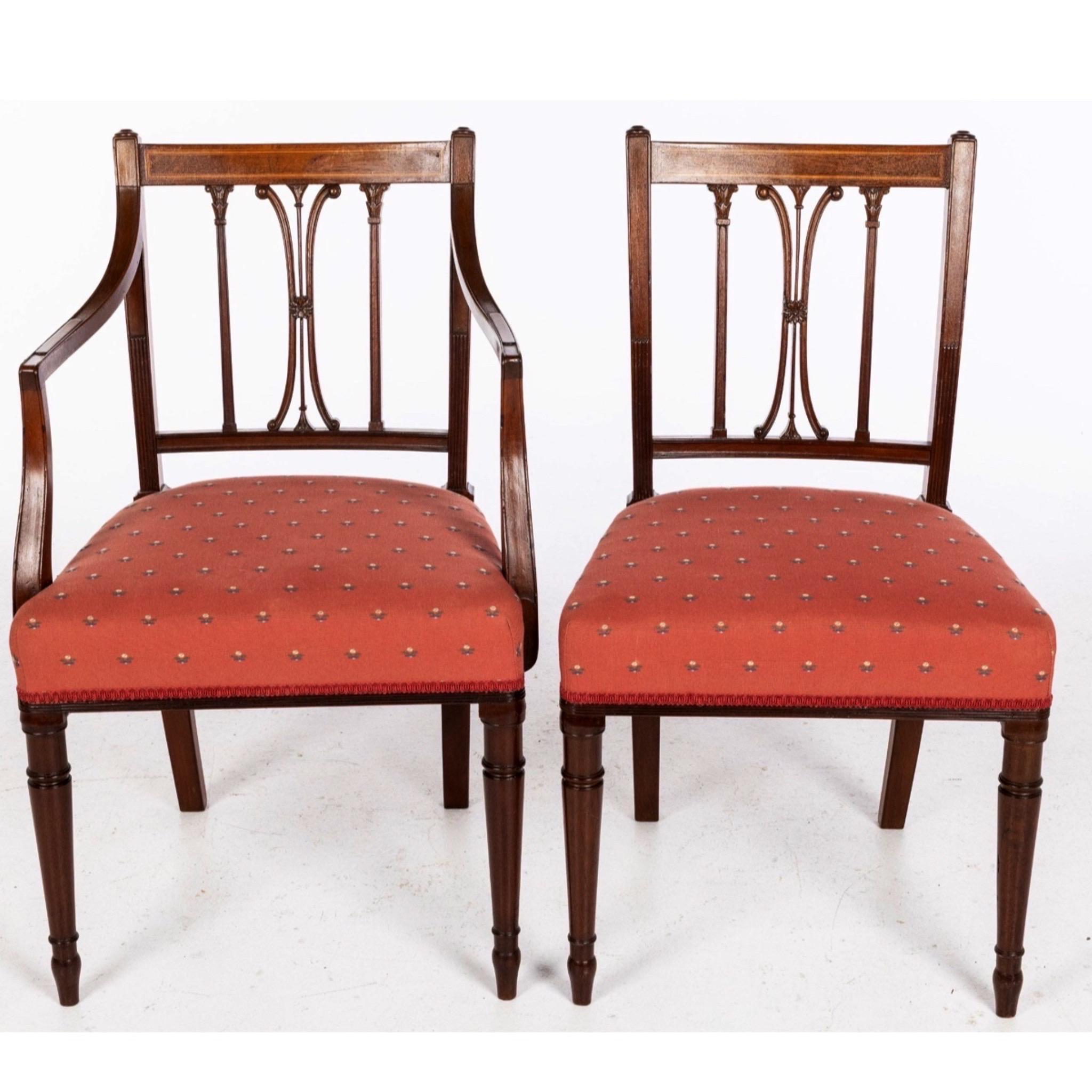 Inlay Set of 6 George III Style Mahogany Dining Chairs, 19th Century