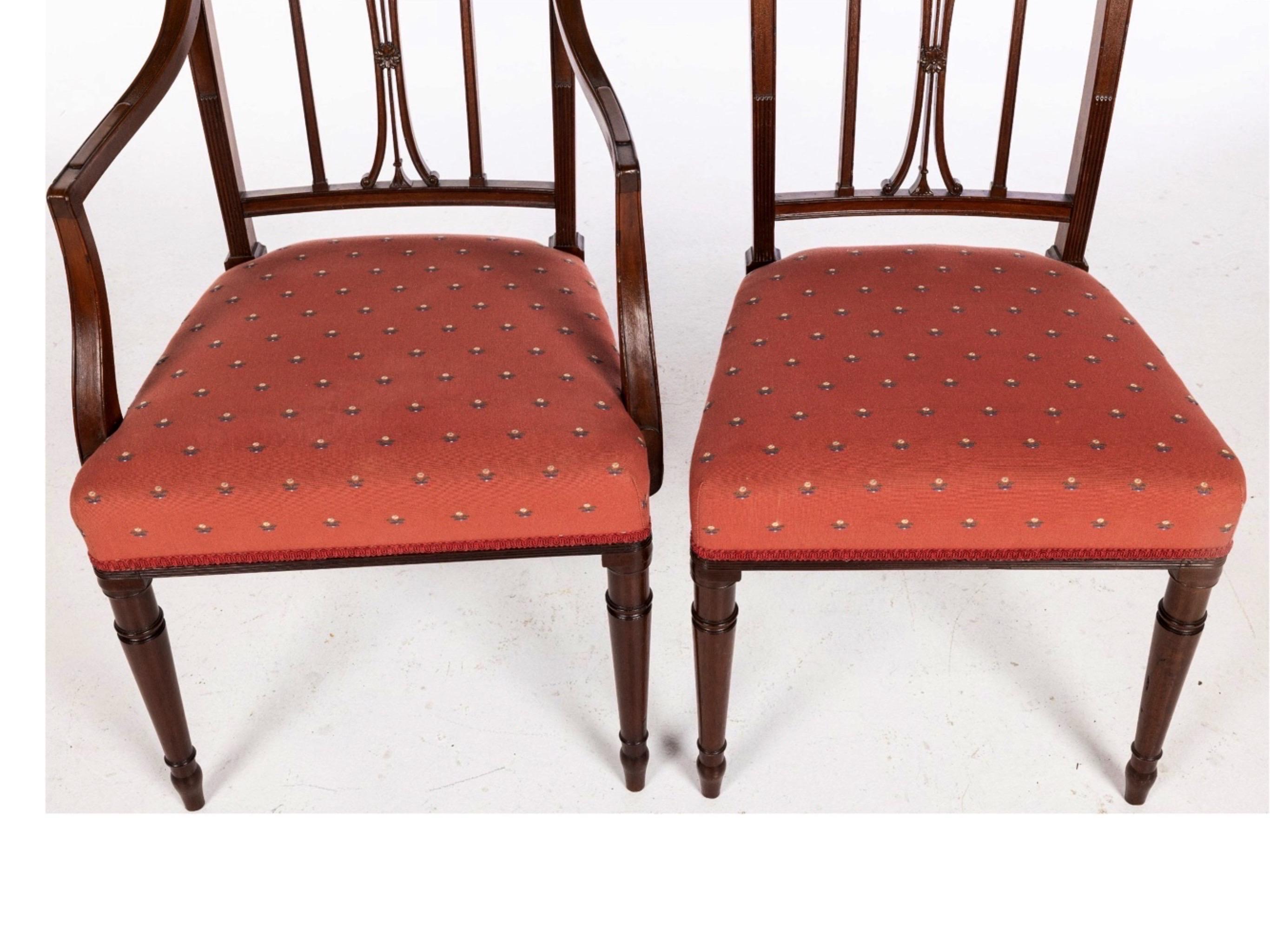 Fabric Set of 6 George III Style Mahogany Dining Chairs, 19th Century