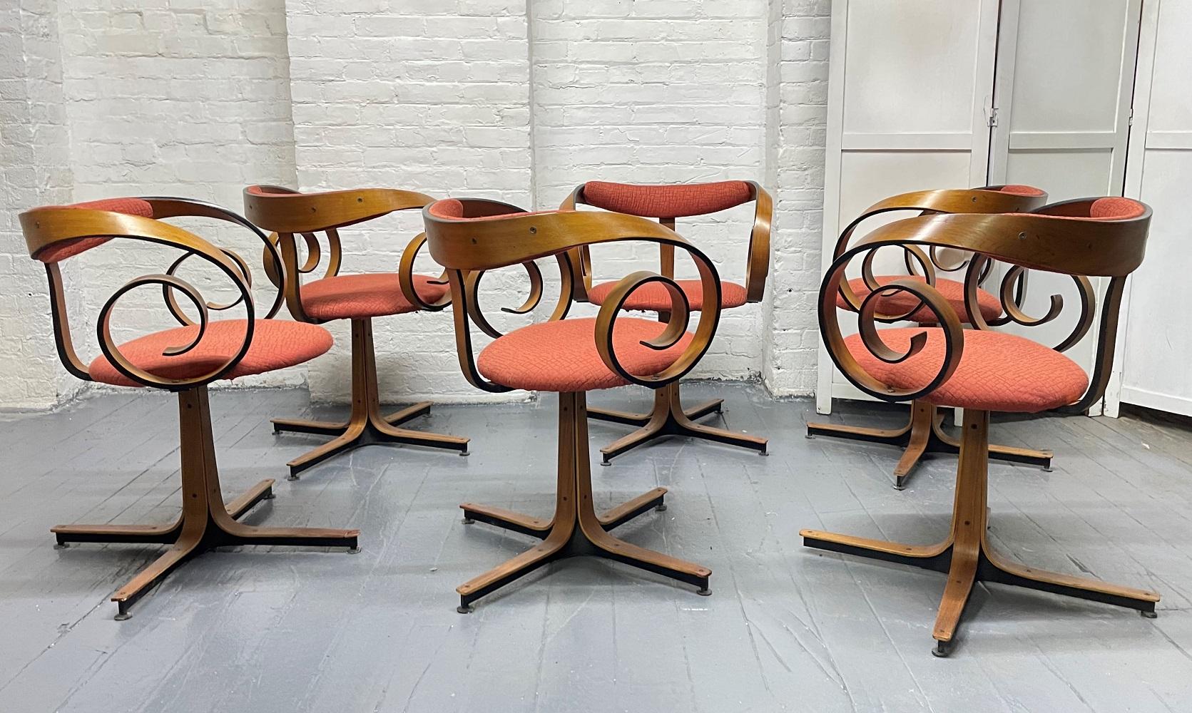Mid-Century Modern Set of 6 George Mulhauser Swivel Chairs for Plycraft For Sale