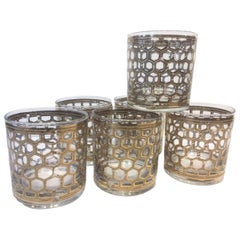 Set of 6 Georges Briard, Vintage Rocks Glasses, Wire Pattern in Gold