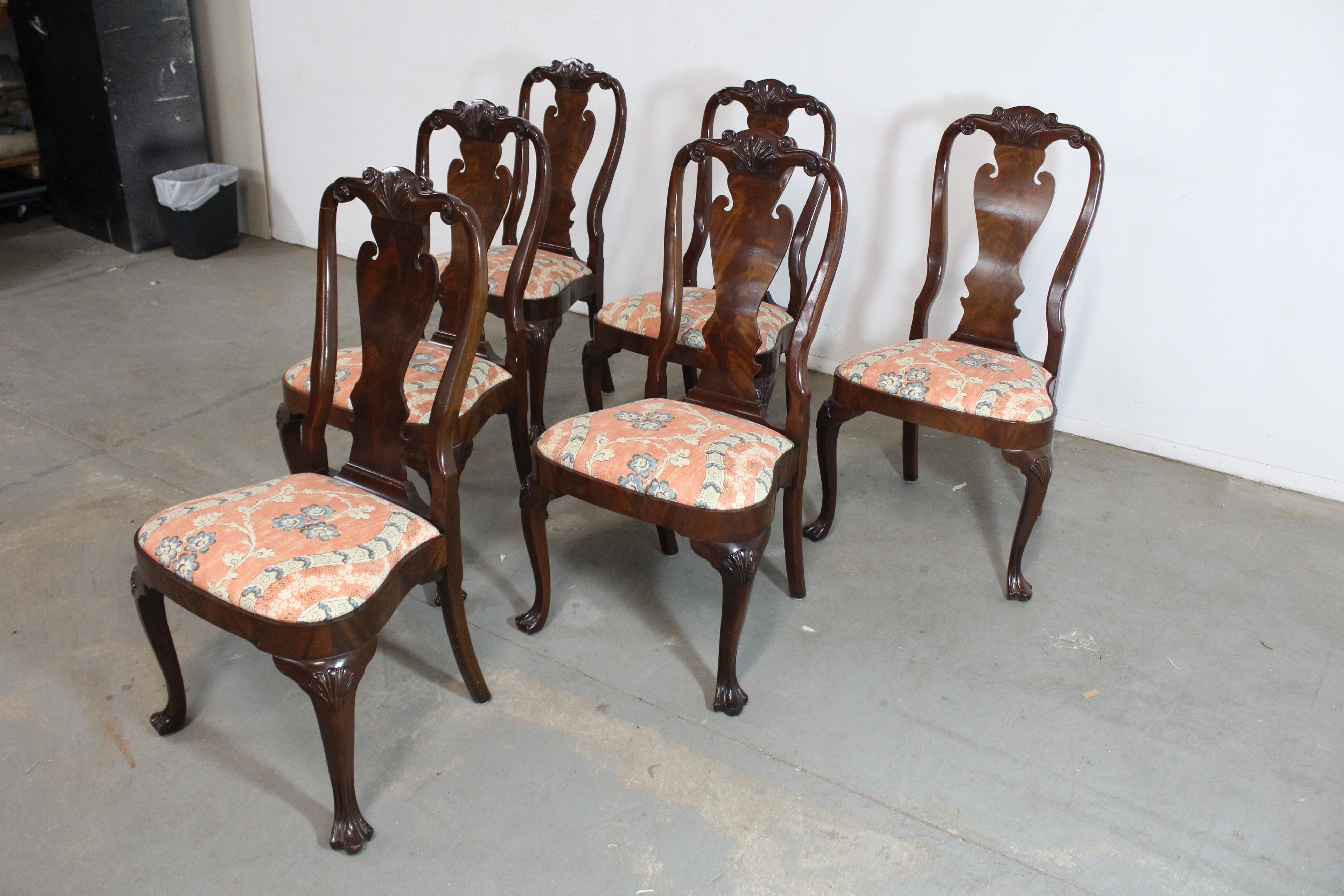 Set of 6 Georgian/Queen Anne Solid Mahogany Dining Side Chairs In Good Condition In Wilmington, DE