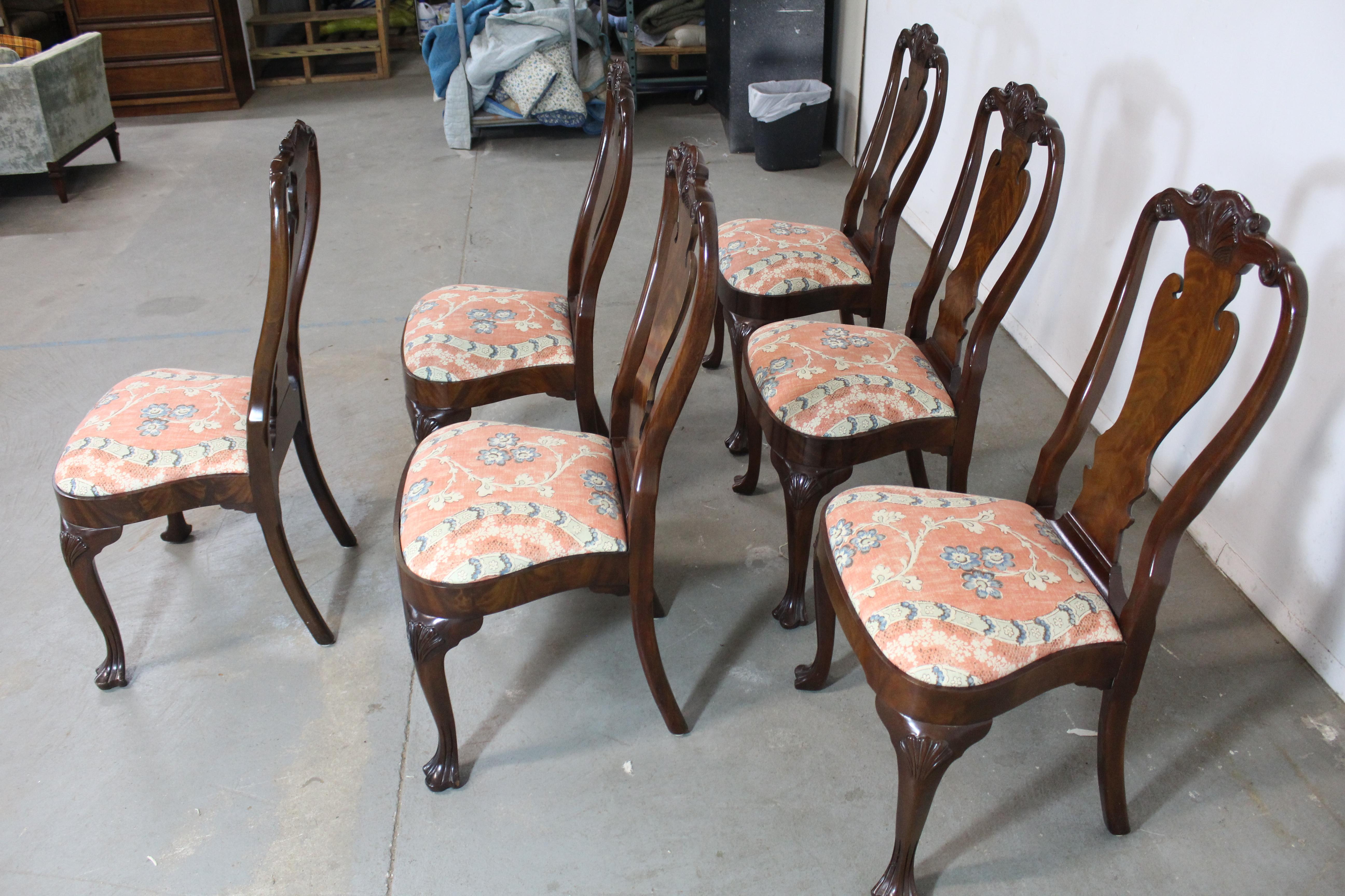 20th Century Set of 6 Georgian/Queen Anne Solid Mahogany Dining Side Chairs