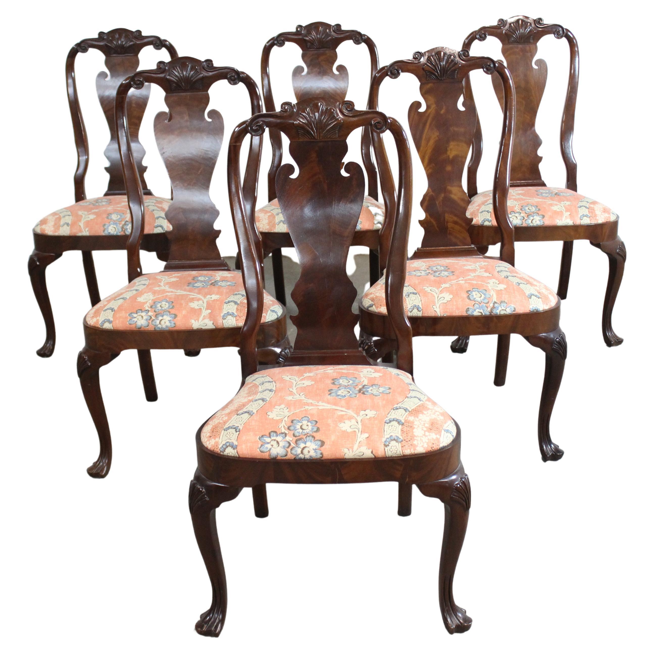Set of 6 Georgian/Queen Anne Solid Mahogany Dining Side Chairs