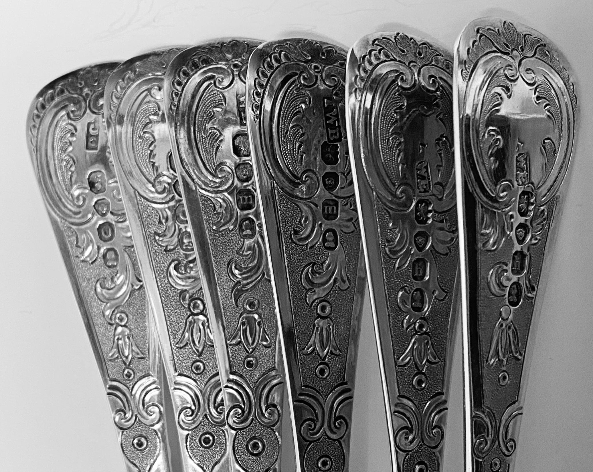 19th Century Set of 6 Georgian Silver Berry Serving Spoons, London, 1823-1829