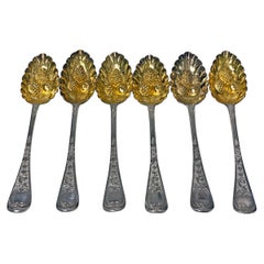 Set of 6 Georgian Silver Berry Serving Spoons, London, 1823-1829