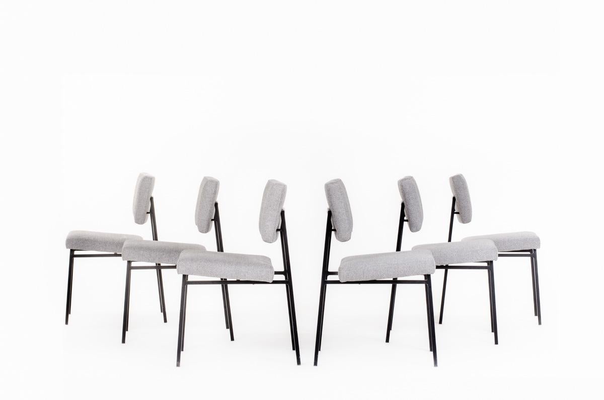 French Set of 6 Gerard Guermonprez chairs for Magnani, 1950 For Sale