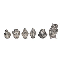 Set of 6 German 800 Silver Johan Kurz Bird Salt & Pepper Shakers #16022