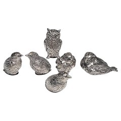 Vintage Set of 6 German 800 Silver Johan Kurz Bird Salt & Pepper Shakers #16022