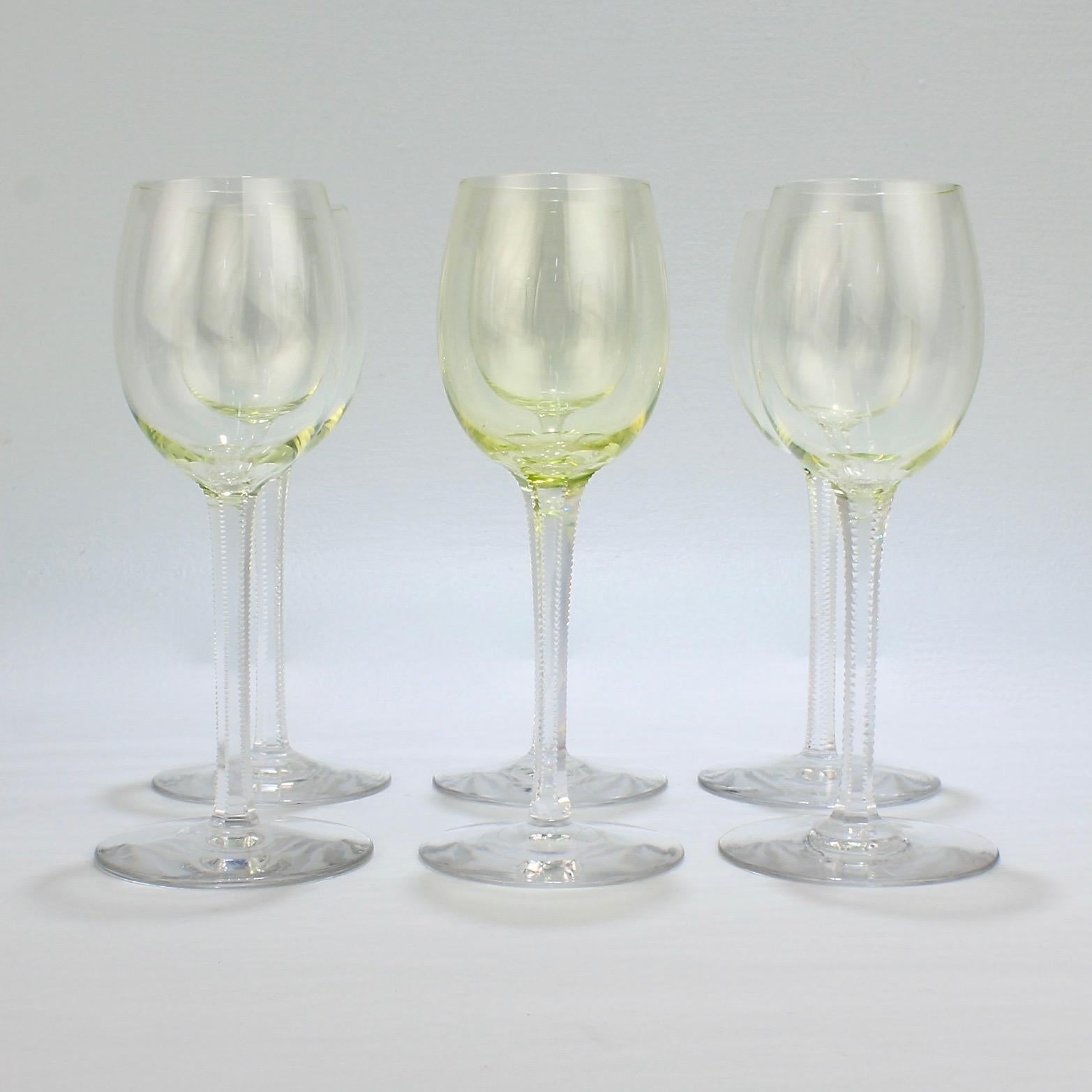 Blown Glass Set of 6 German or Austrian Art Nouveau Yellow Glass Wine Stems or Goblets