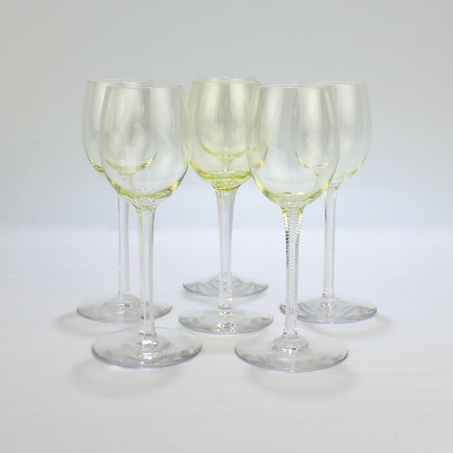 Set of 6 German or Austrian Art Nouveau Yellow Glass Wine Stems or Goblets 1