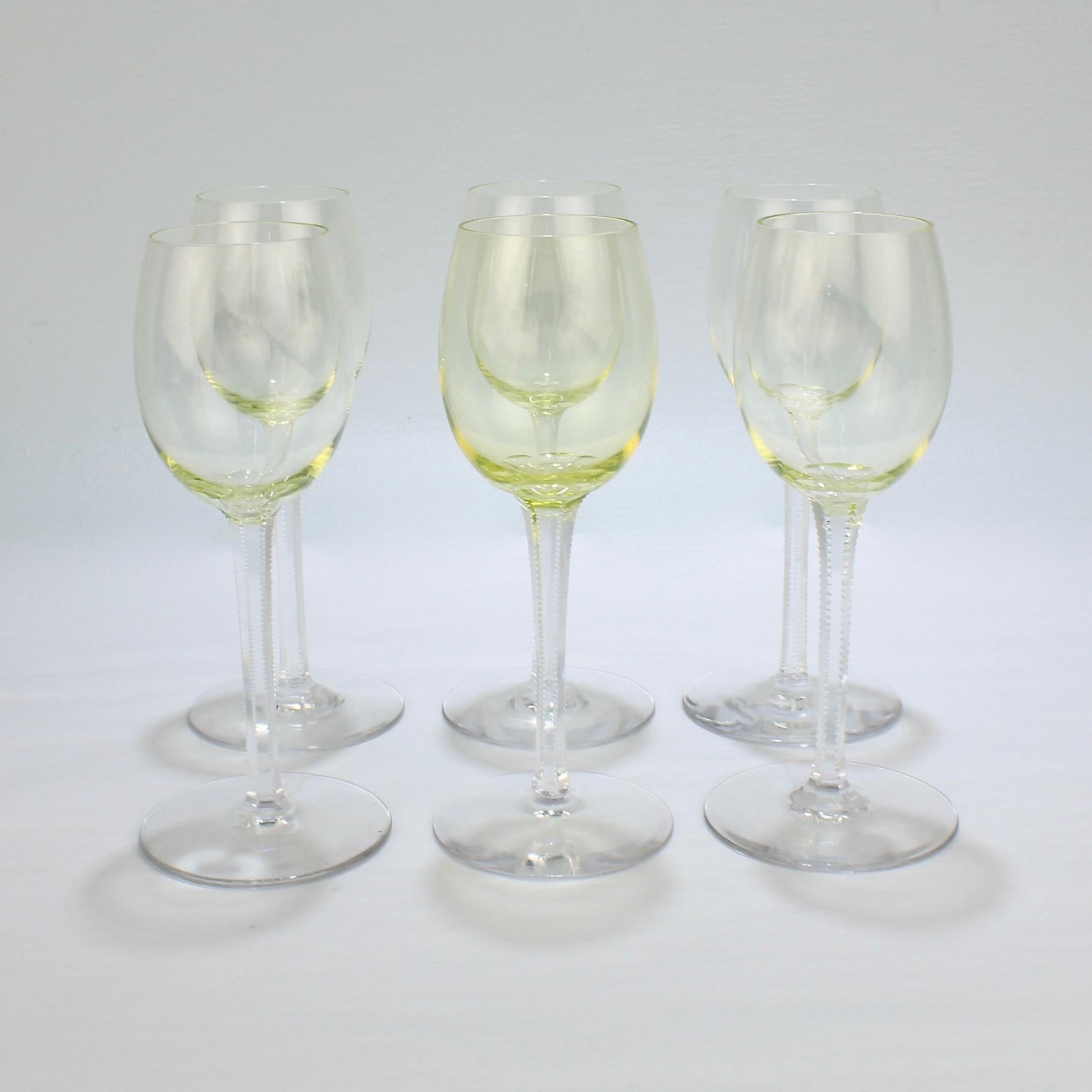 Set of 6 German or Austrian Art Nouveau Yellow Glass Wine Stems or Goblets 2