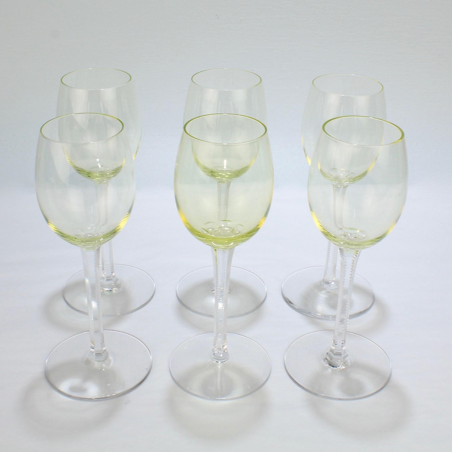 Set of 6 German or Austrian Art Nouveau Yellow Glass Wine Stems or Goblets 3