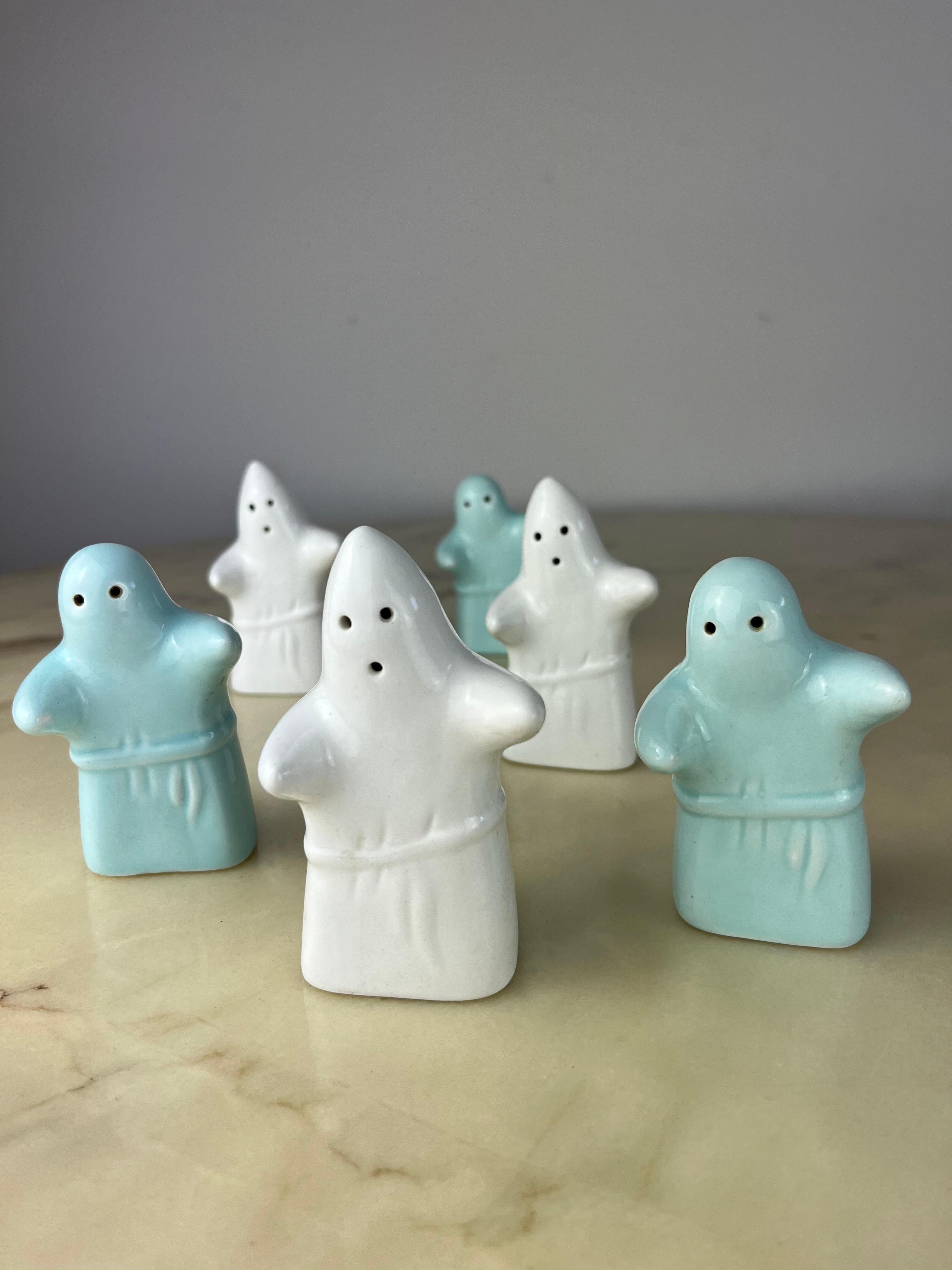 Italian Set of 6 Ghost Salt and Pepper Dispensers, Italy, 1980s  For Sale