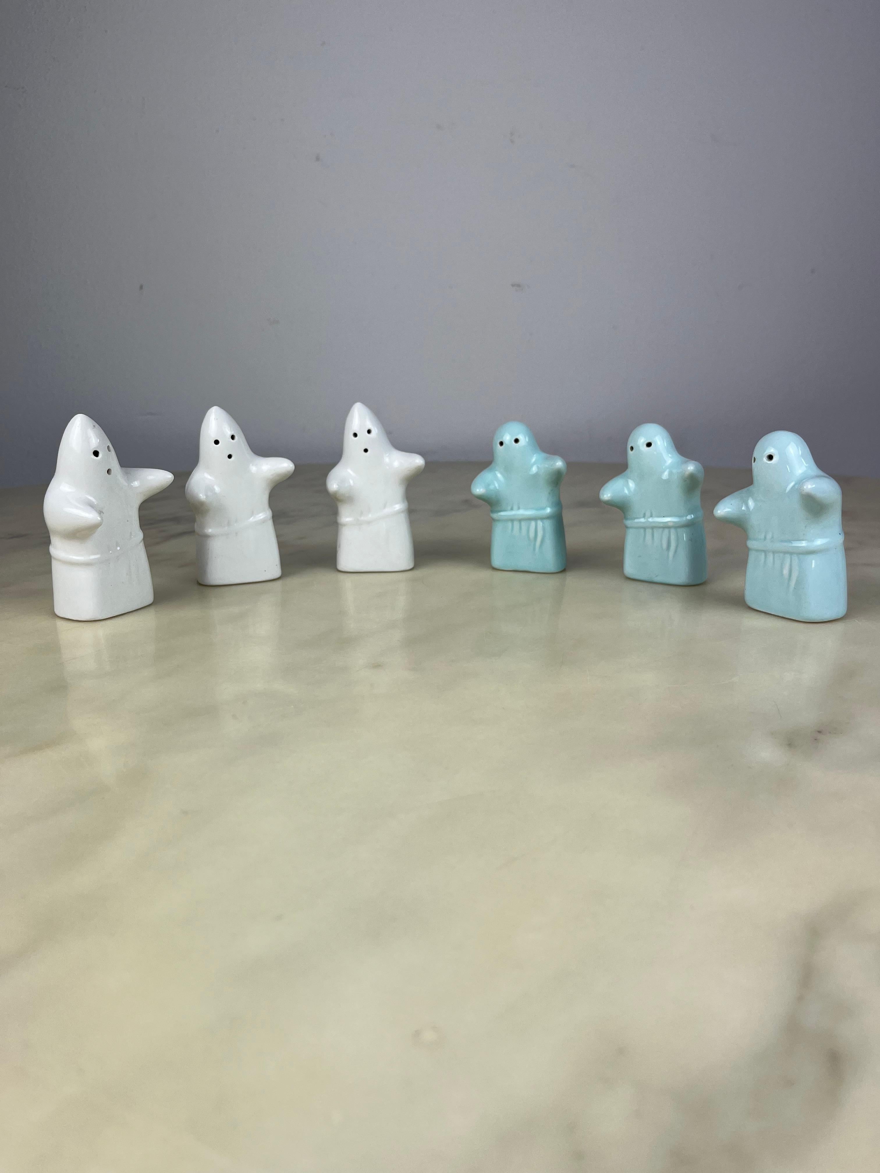 Porcelain Set of 6 Ghost Salt and Pepper Dispensers, Italy, 1980s  For Sale