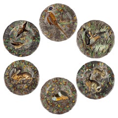 Set of 6 Gien Rambouillet Hand-Painted Hunting Scene Ceramic Dinner Plates