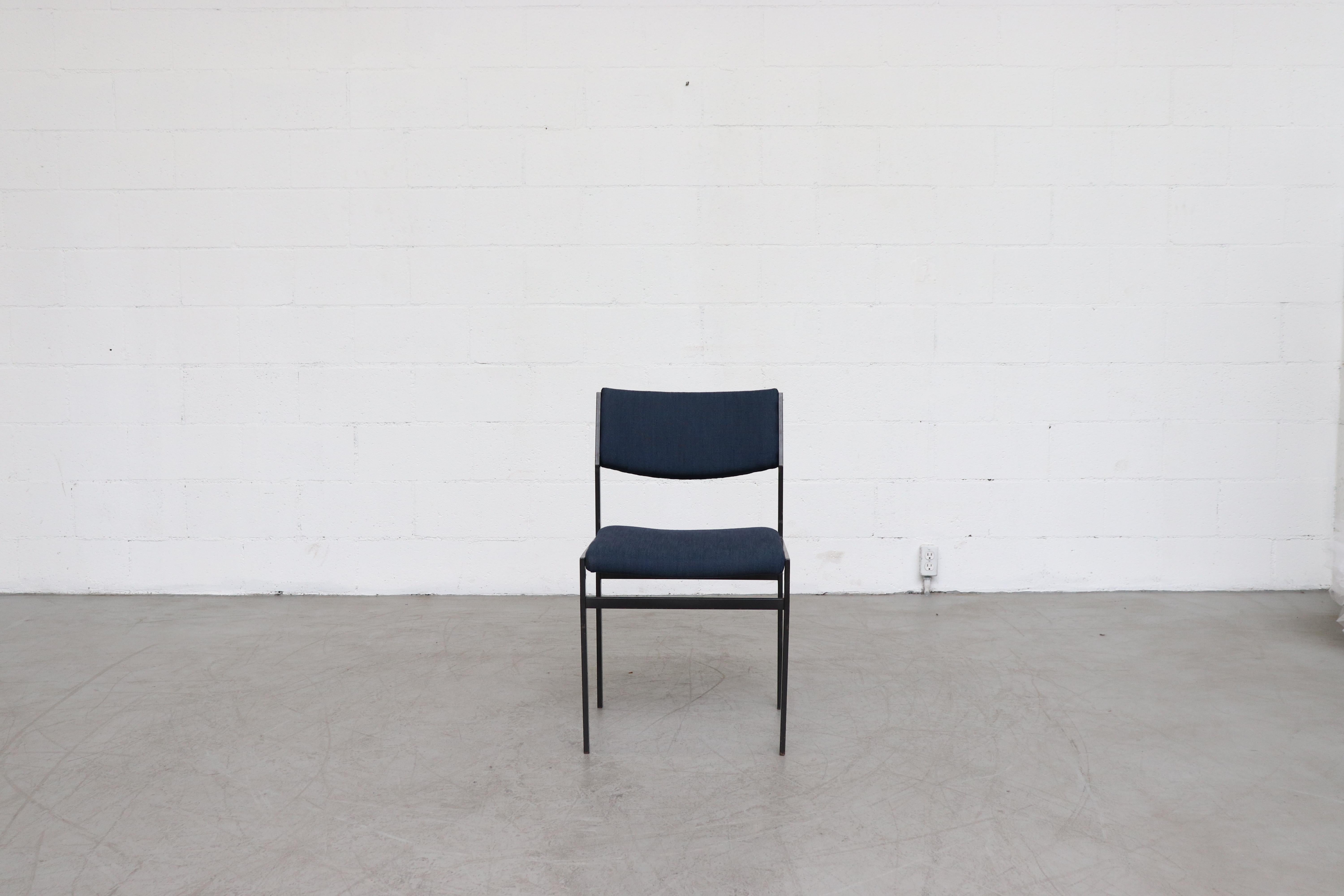 Mid-Century Modern Set of 6 Gijs van der Sluis 'Attributed' Dining Chairs in New Indigo Upholstery