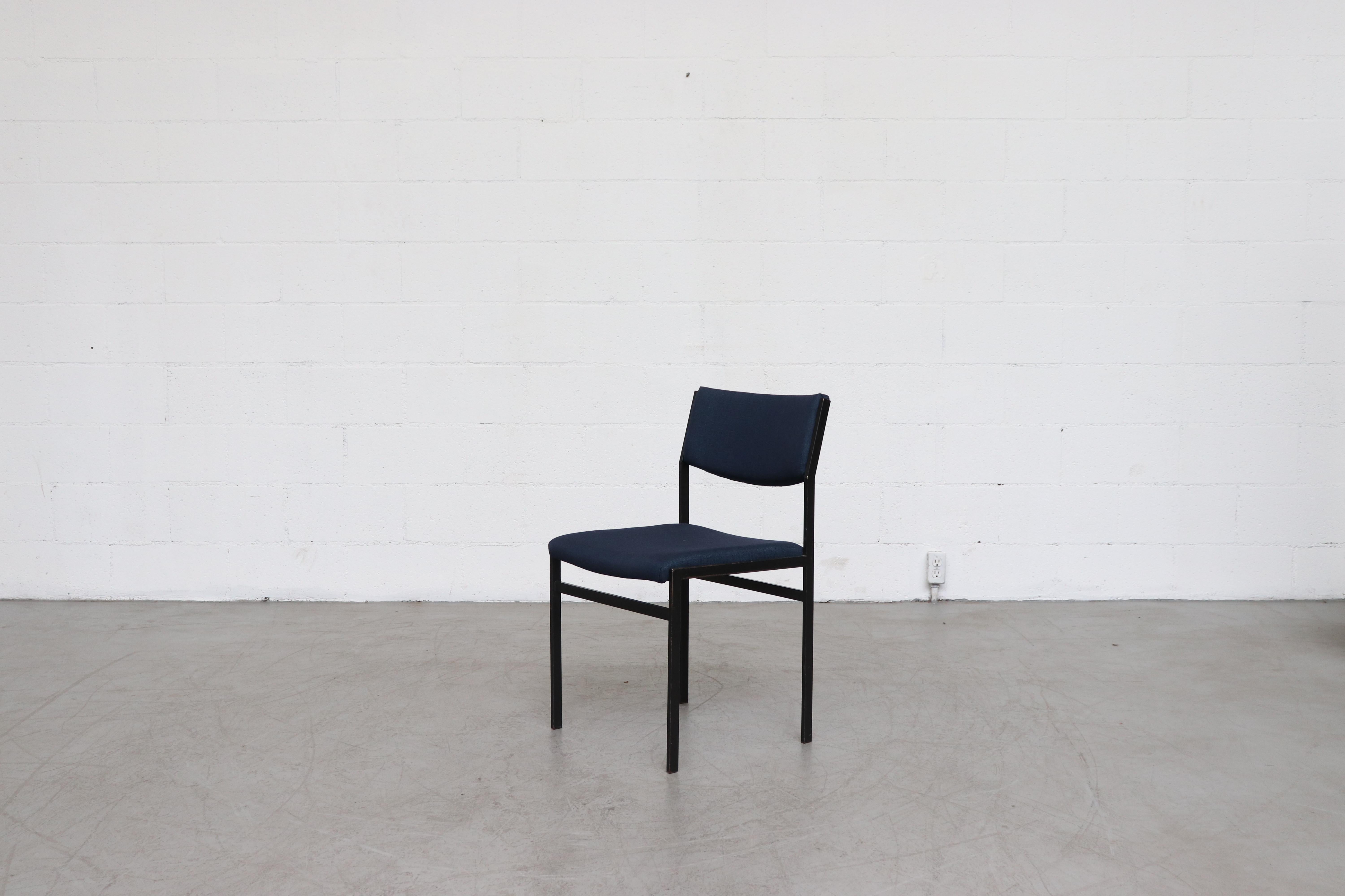 Dutch Set of 6 Gijs van der Sluis 'Attributed' Dining Chairs in New Indigo Upholstery