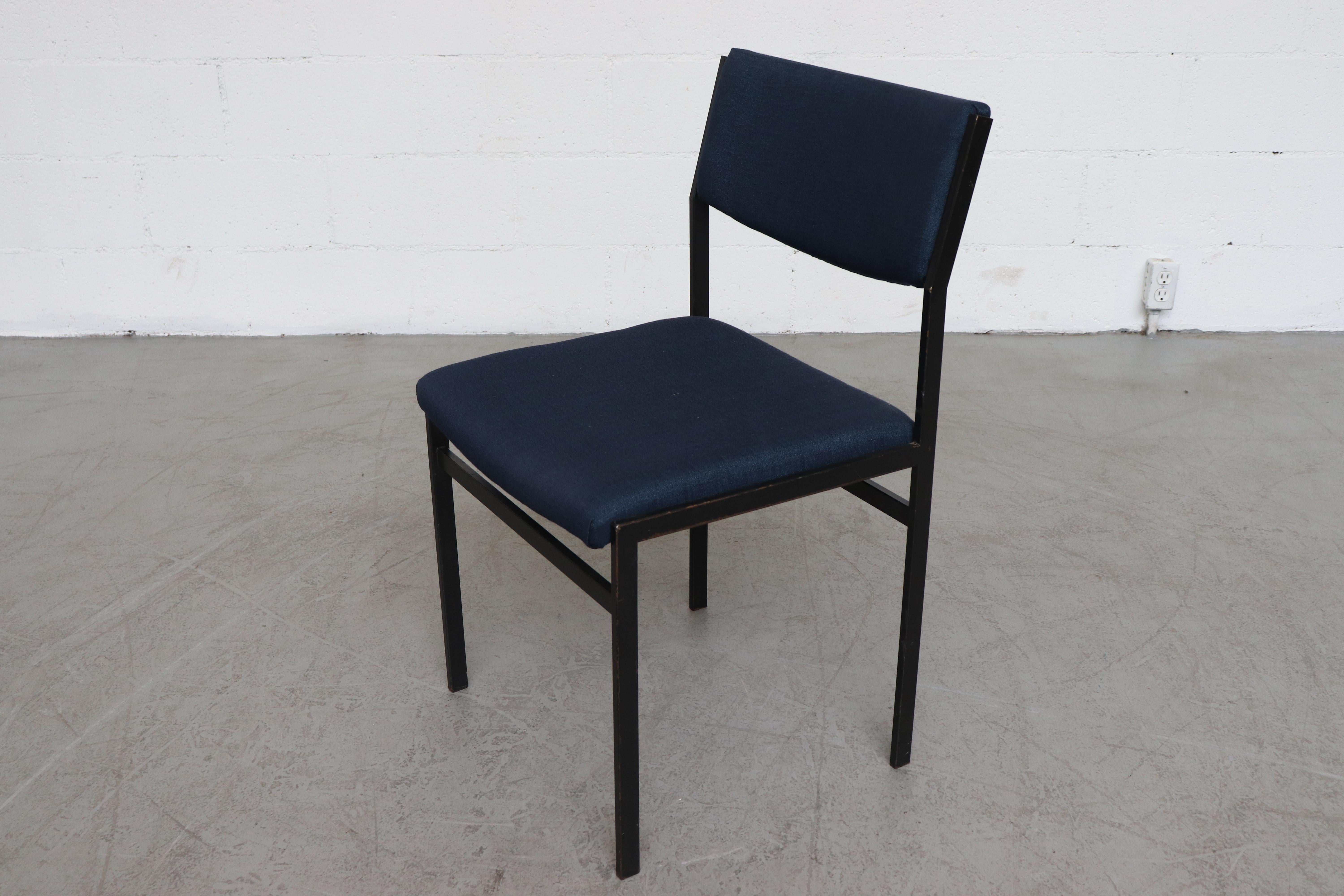 Metal Set of 6 Gijs van der Sluis 'Attributed' Dining Chairs in New Indigo Upholstery