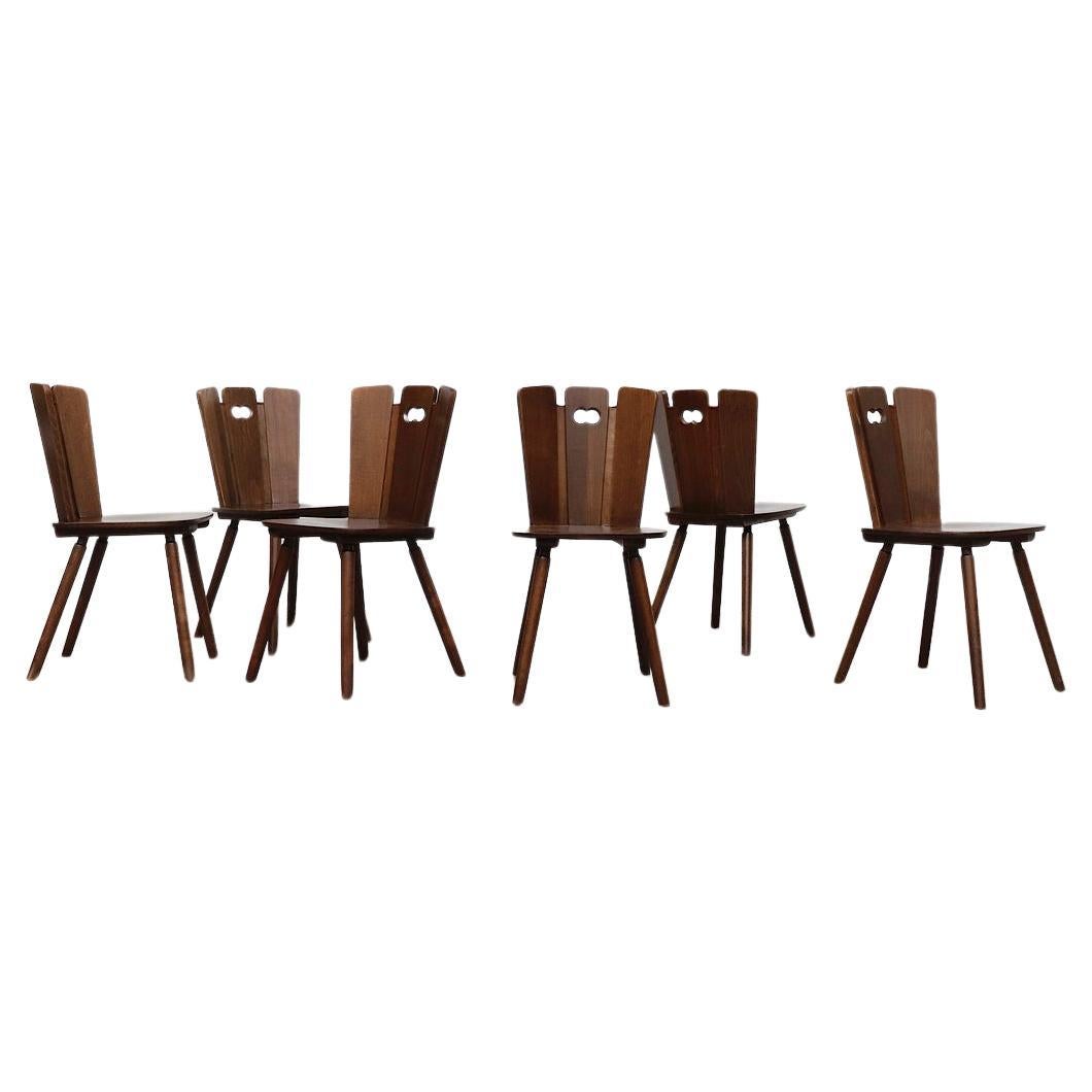 Set of 6 Gilbert Marklund Style Fan Back Brutalist Dining Chairs