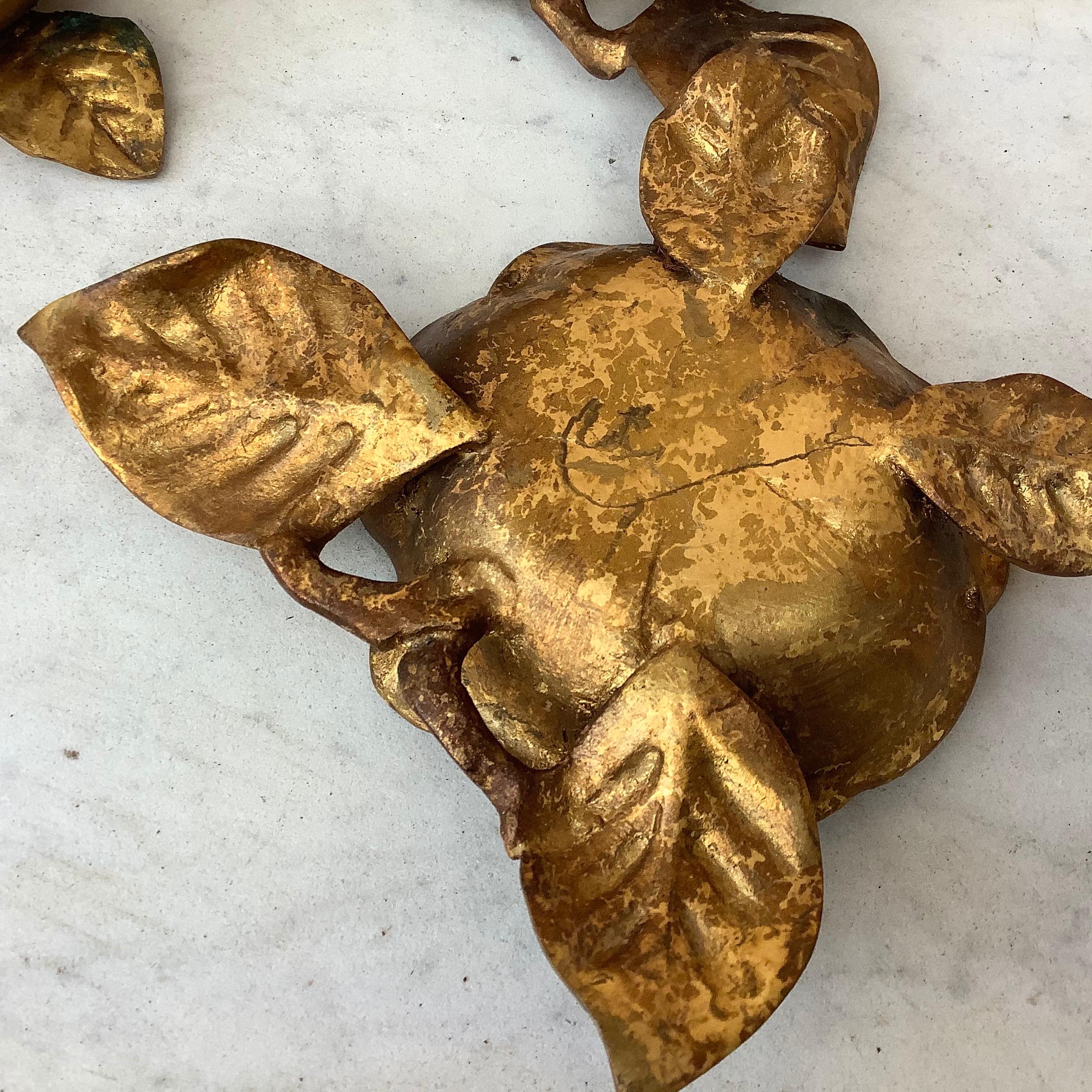 Aesthetic Movement Set of 6 Gilded Metal Flower Shape Dishes