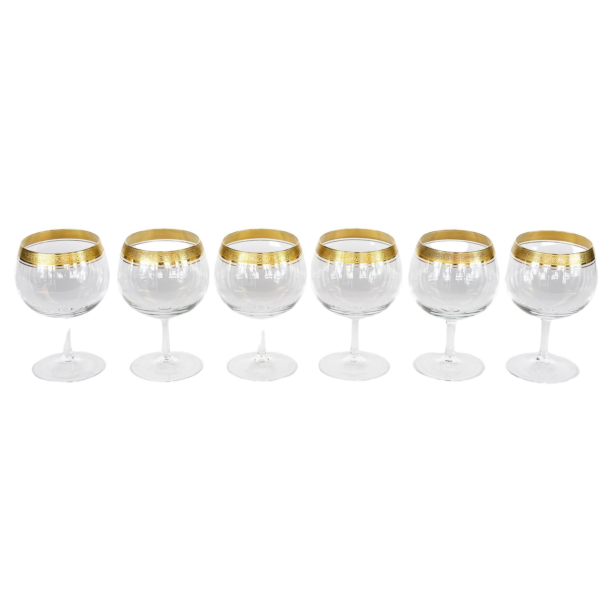 Set of 6 Gilt Crystal Wine Glasses
