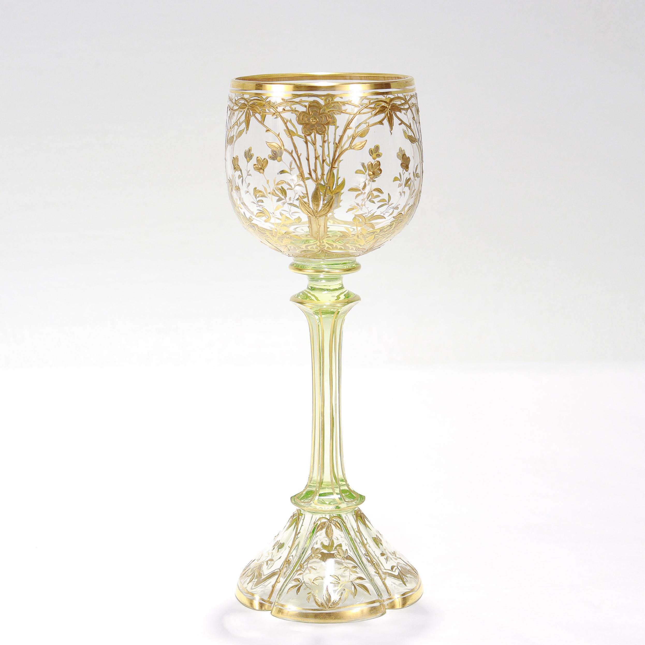 Ensemble de 6 gobelets à vin en verre transparent et vert de style Art nouveau allemand ou bohème en vente 3