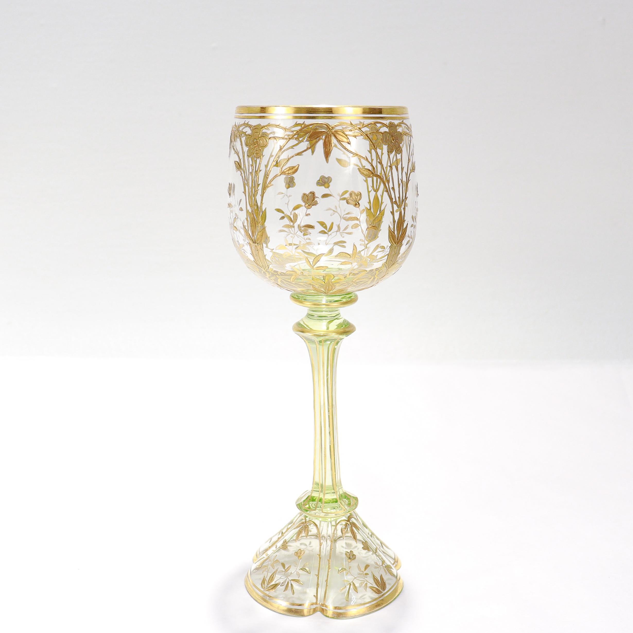 Ensemble de 6 gobelets à vin en verre transparent et vert de style Art nouveau allemand ou bohème en vente 4
