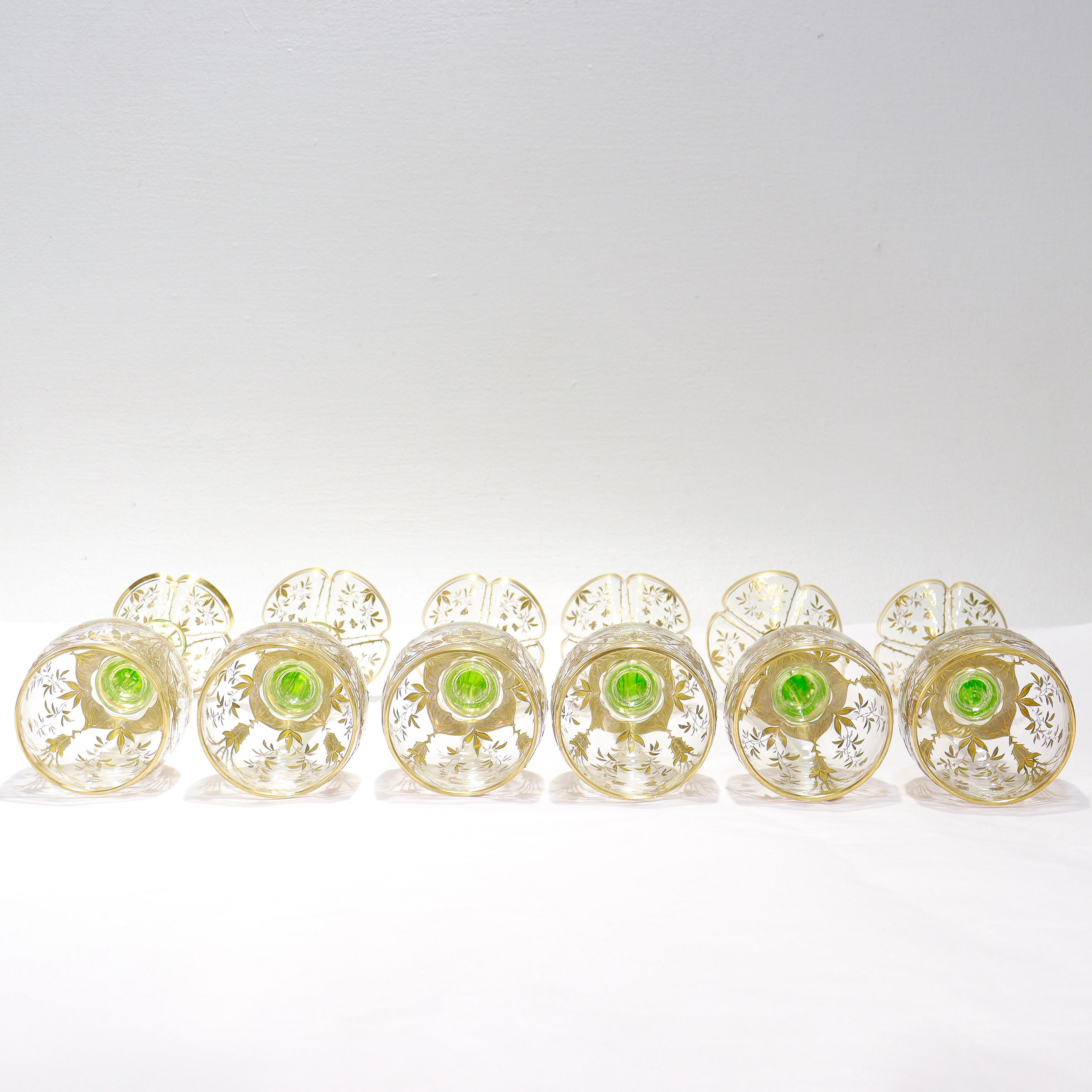 Ensemble de 6 gobelets à vin en verre transparent et vert de style Art nouveau allemand ou bohème en vente 5