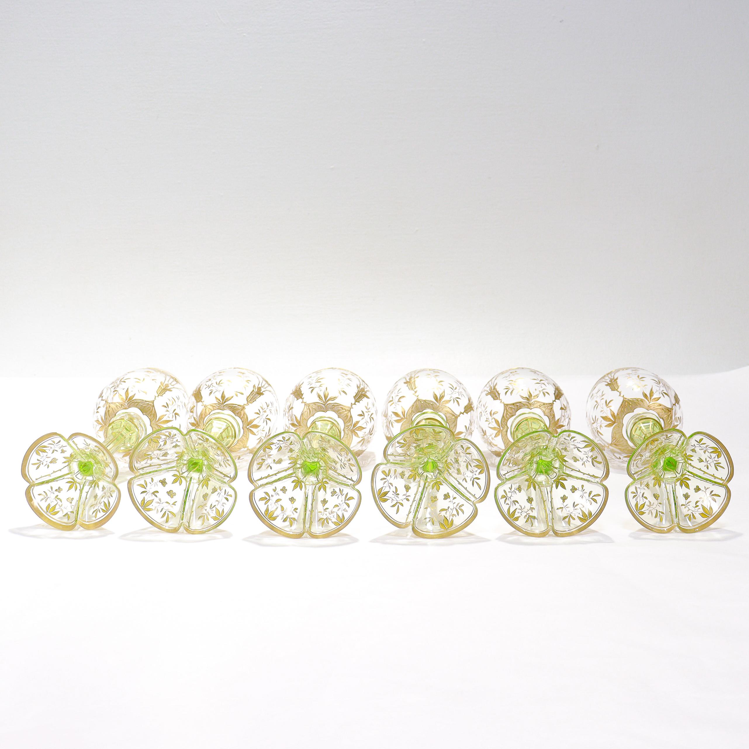 Ensemble de 6 gobelets à vin en verre transparent et vert de style Art nouveau allemand ou bohème en vente 6