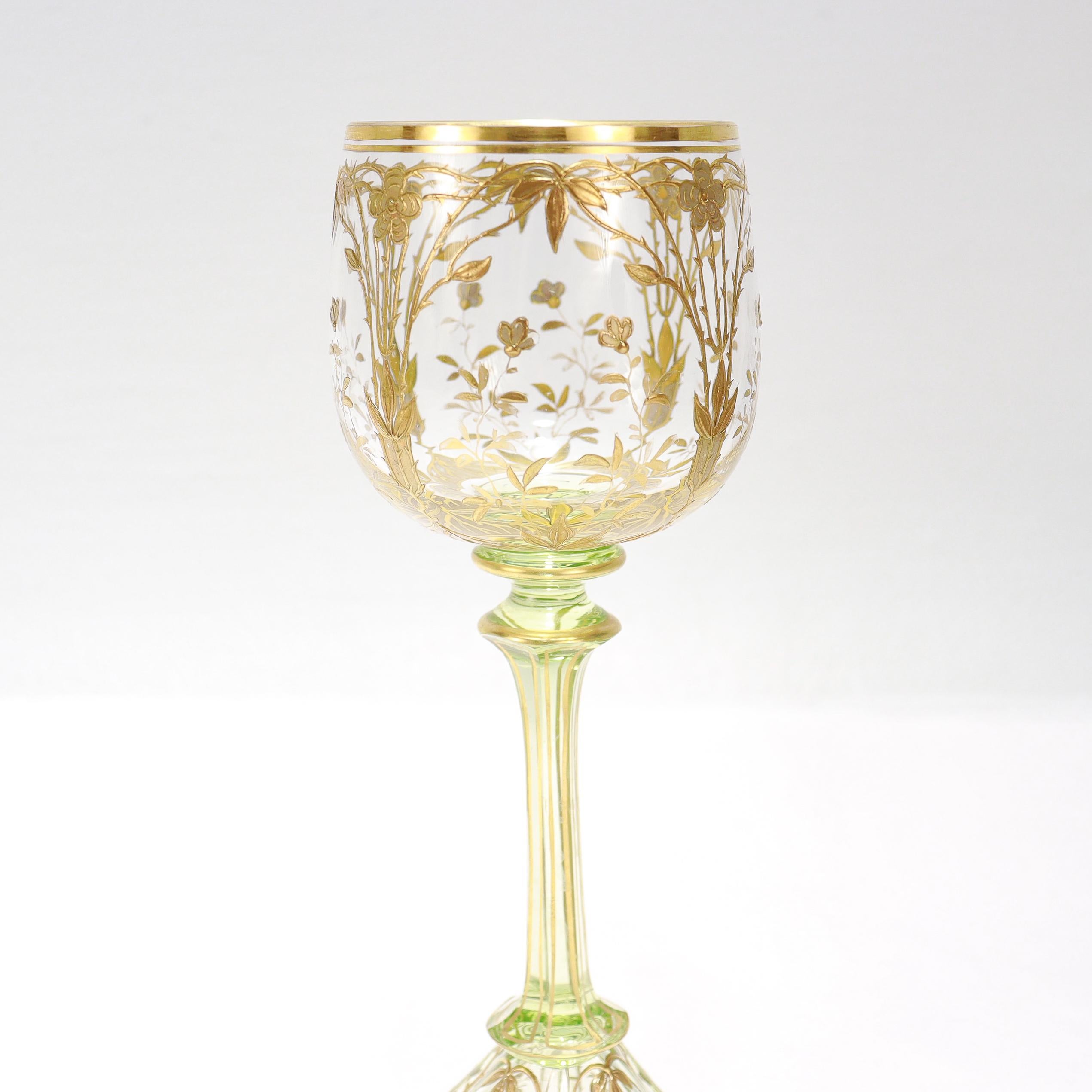 Ensemble de 6 gobelets à vin en verre transparent et vert de style Art nouveau allemand ou bohème en vente 7