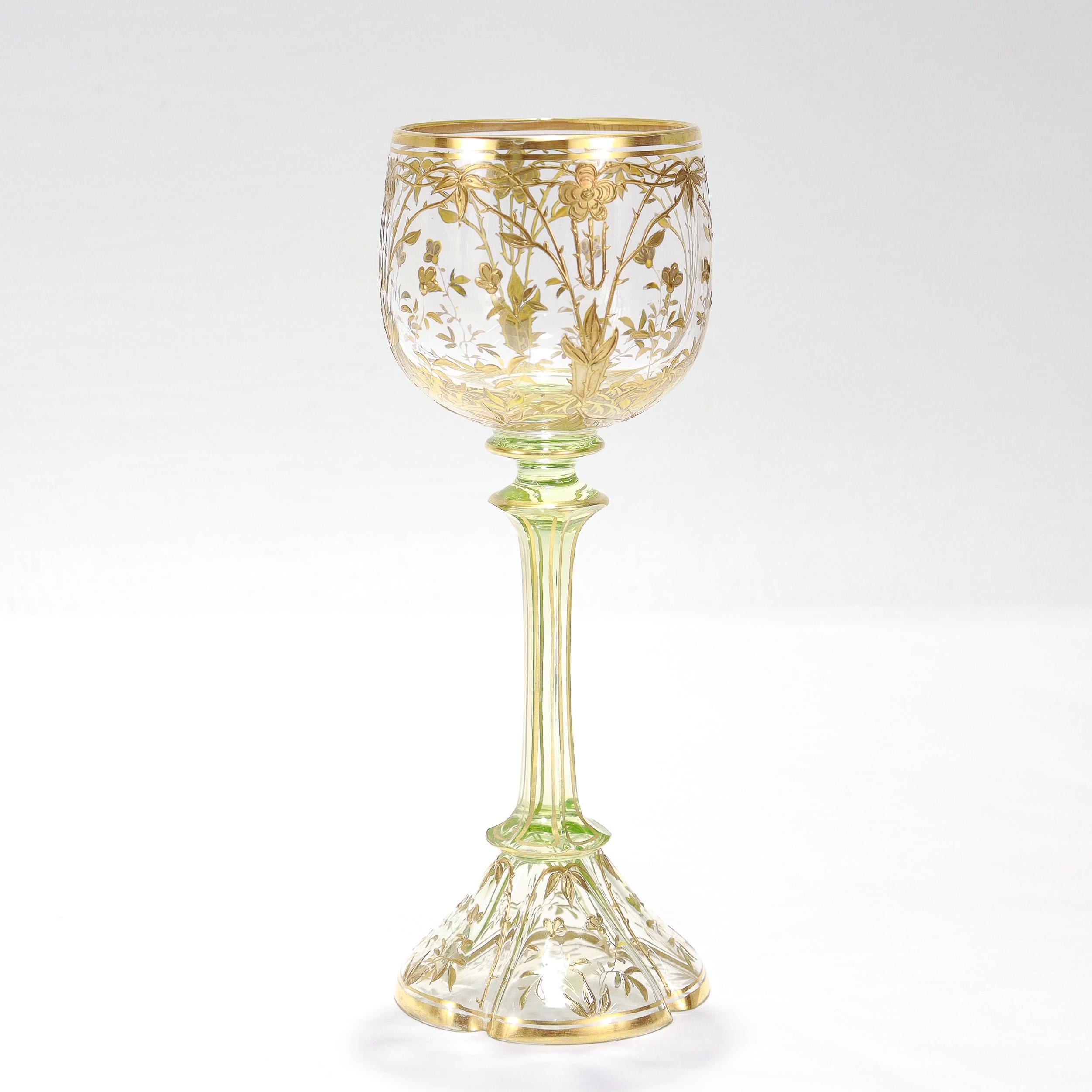 Verre Ensemble de 6 gobelets à vin en verre transparent et vert de style Art nouveau allemand ou bohème en vente