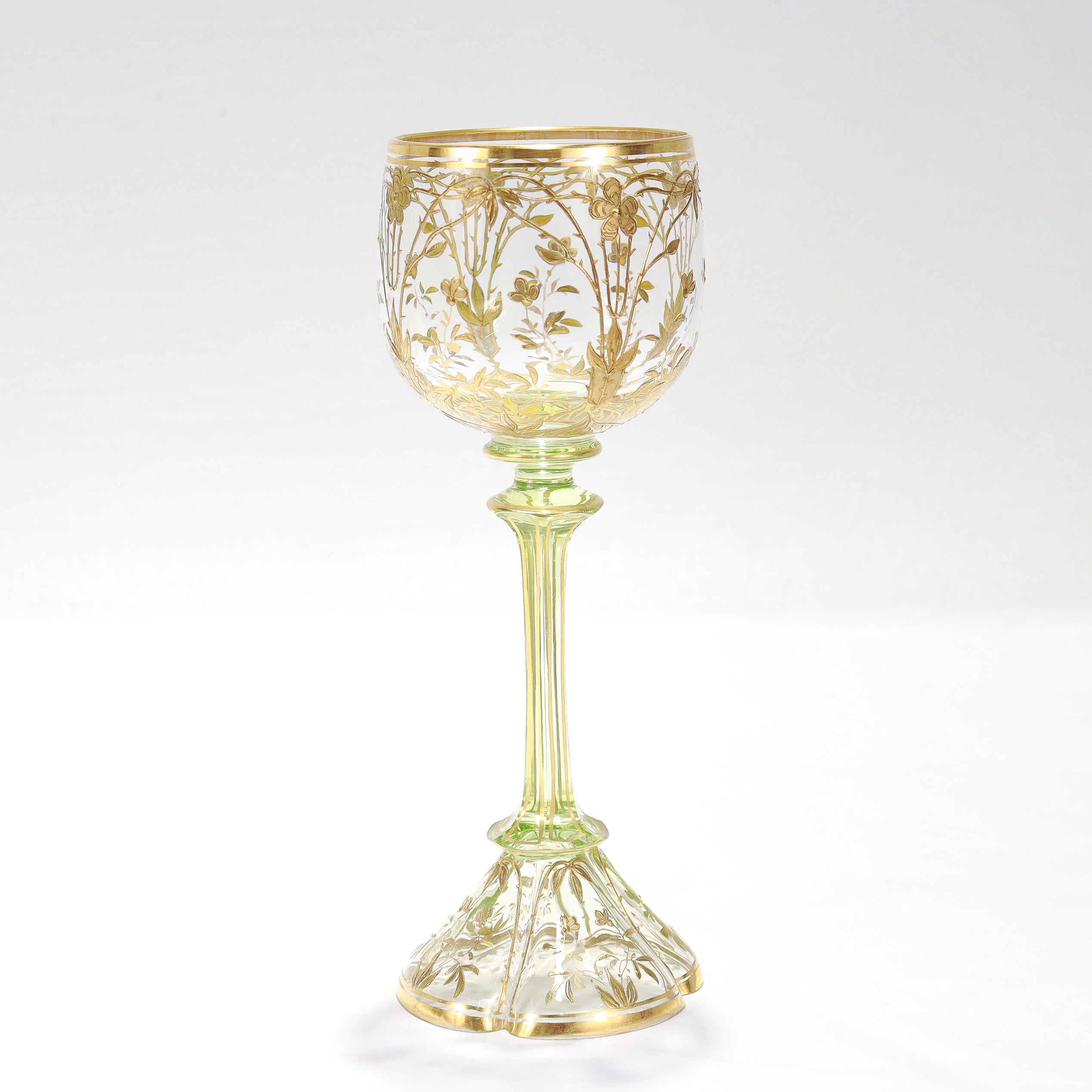 Ensemble de 6 gobelets à vin en verre transparent et vert de style Art nouveau allemand ou bohème en vente 1