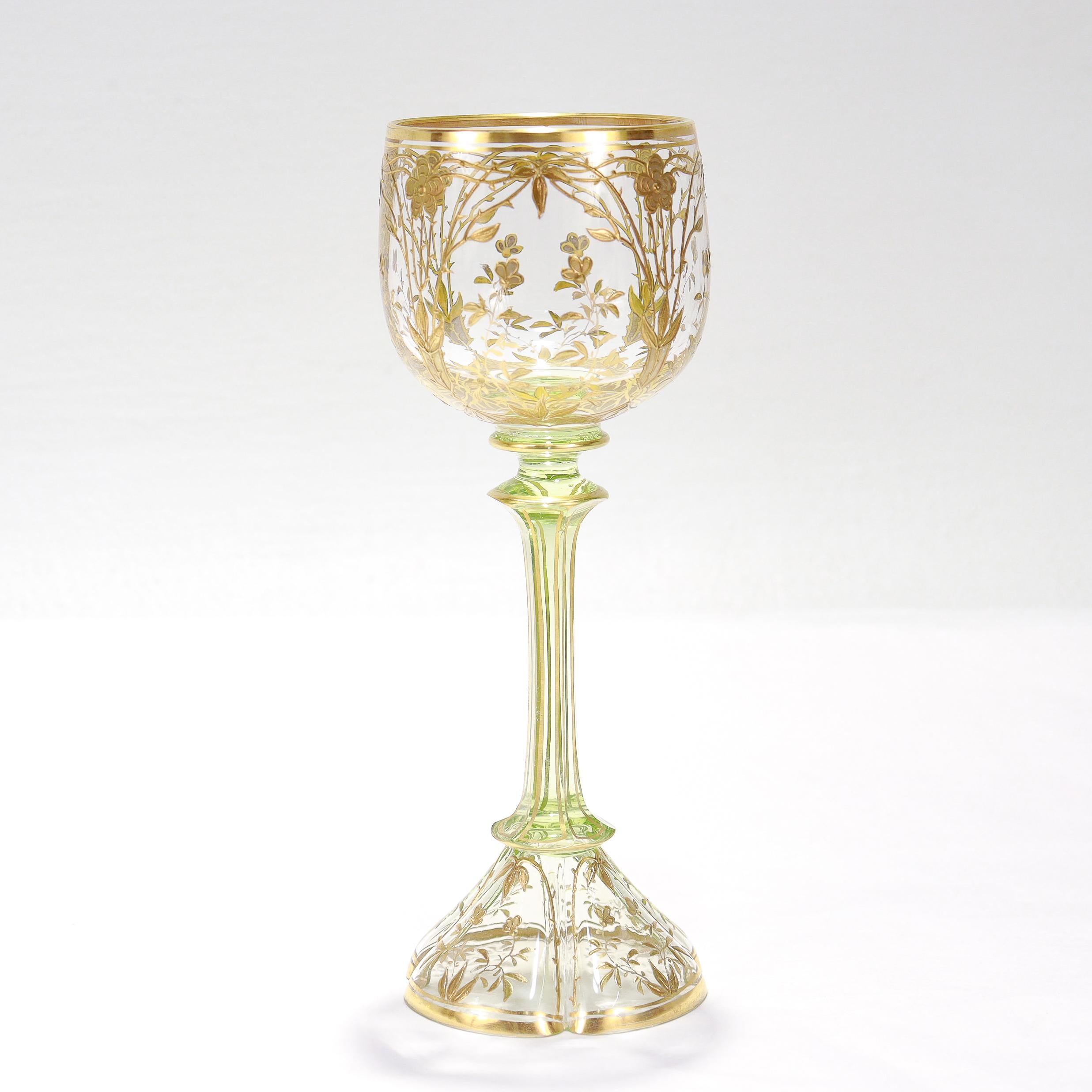Ensemble de 6 gobelets à vin en verre transparent et vert de style Art nouveau allemand ou bohème en vente 2