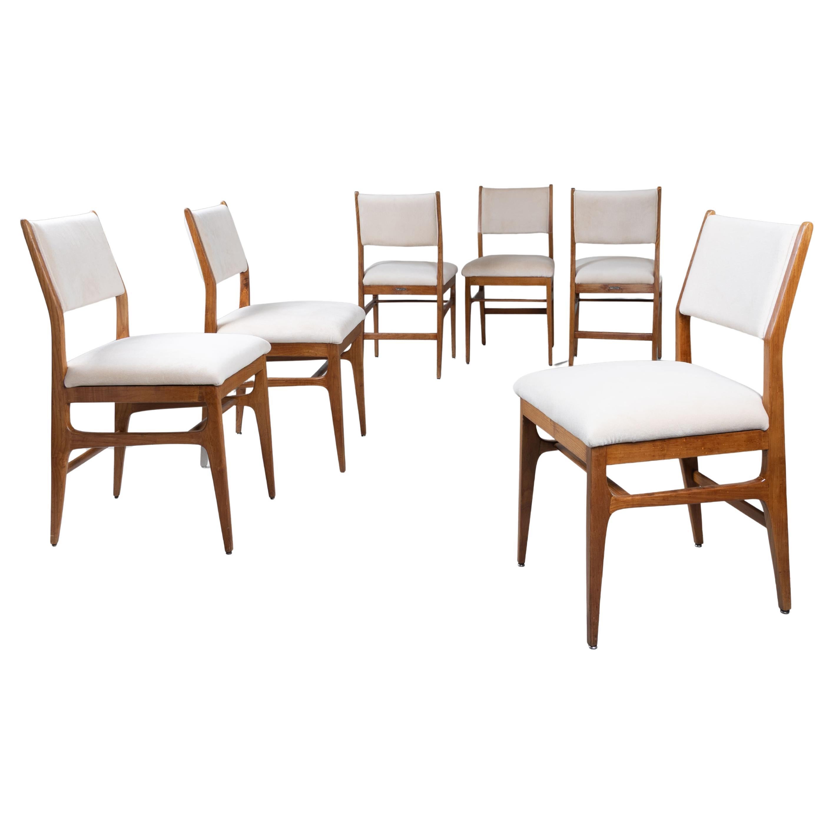 Satz von 6 Stühlen von Gio Ponti für ISA Bergamo, weißer Samt, 1950