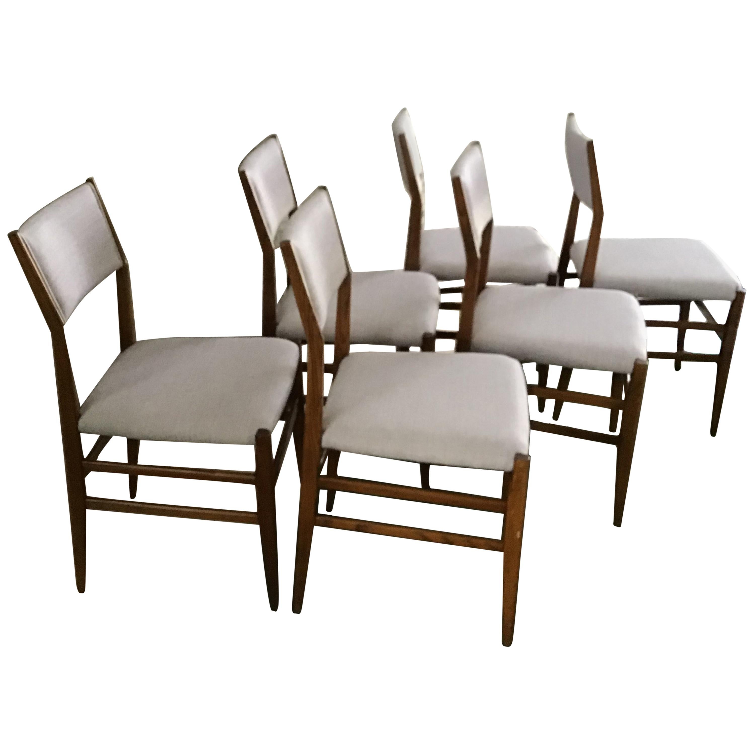 Set of 6 Gio Ponti Leggera Model 646 Chairs Wood 1950 for Cassina, Italy