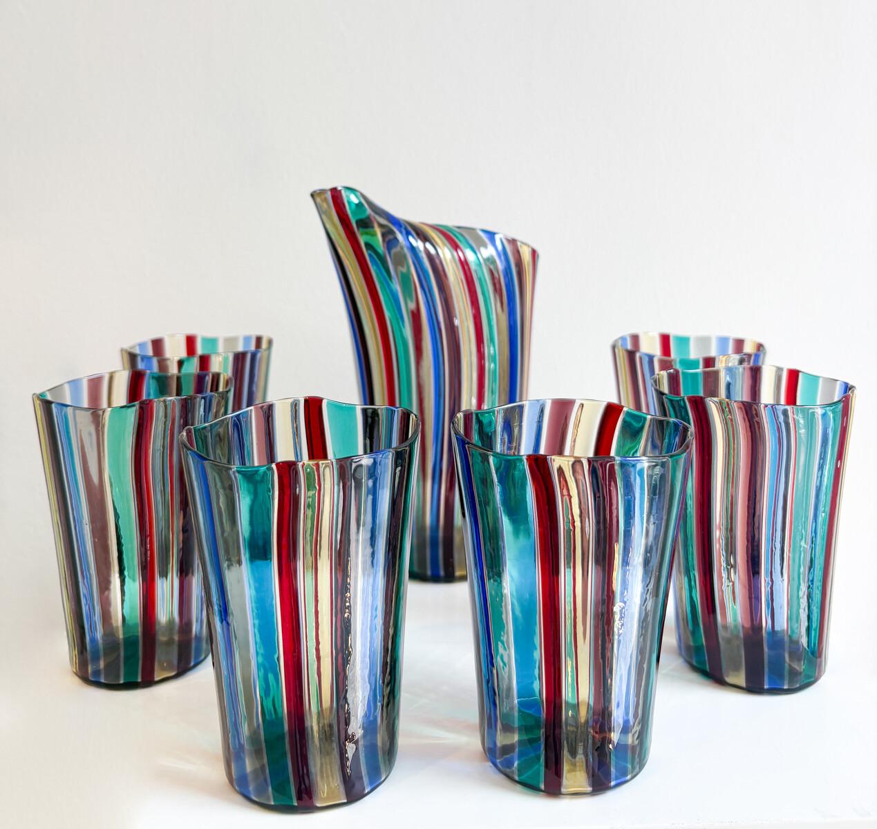 20ième siècle Set of 6 Glasses and Pitcher by Gio Ponti for Venini, Italy, 1959 en vente