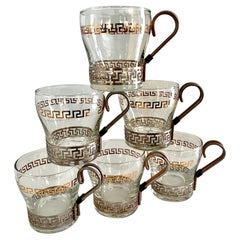 Set of 6 Glasses in Copper Holder with Greek Key Details