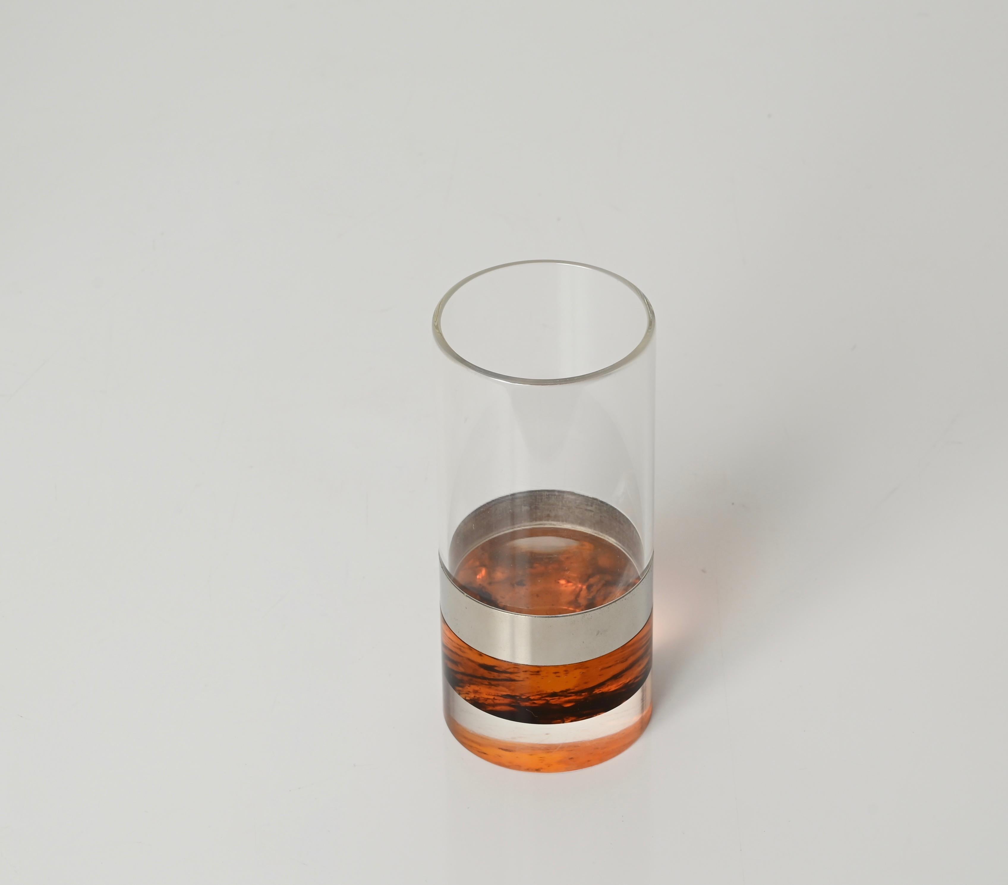 Set of 6 Glasses in Tortoiseshell Lucite and Chrome, Christian Dior, Italy 1970s For Sale 4